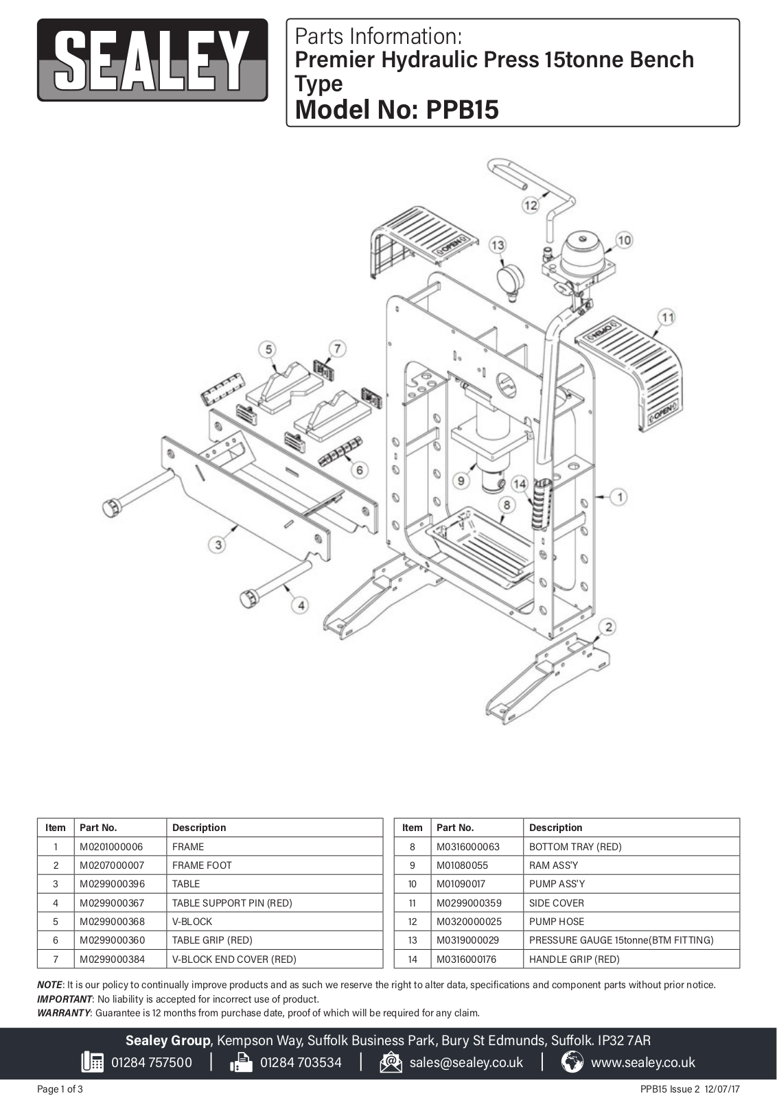 Sealey PPB15 Parts Listing - ManualMachine.com