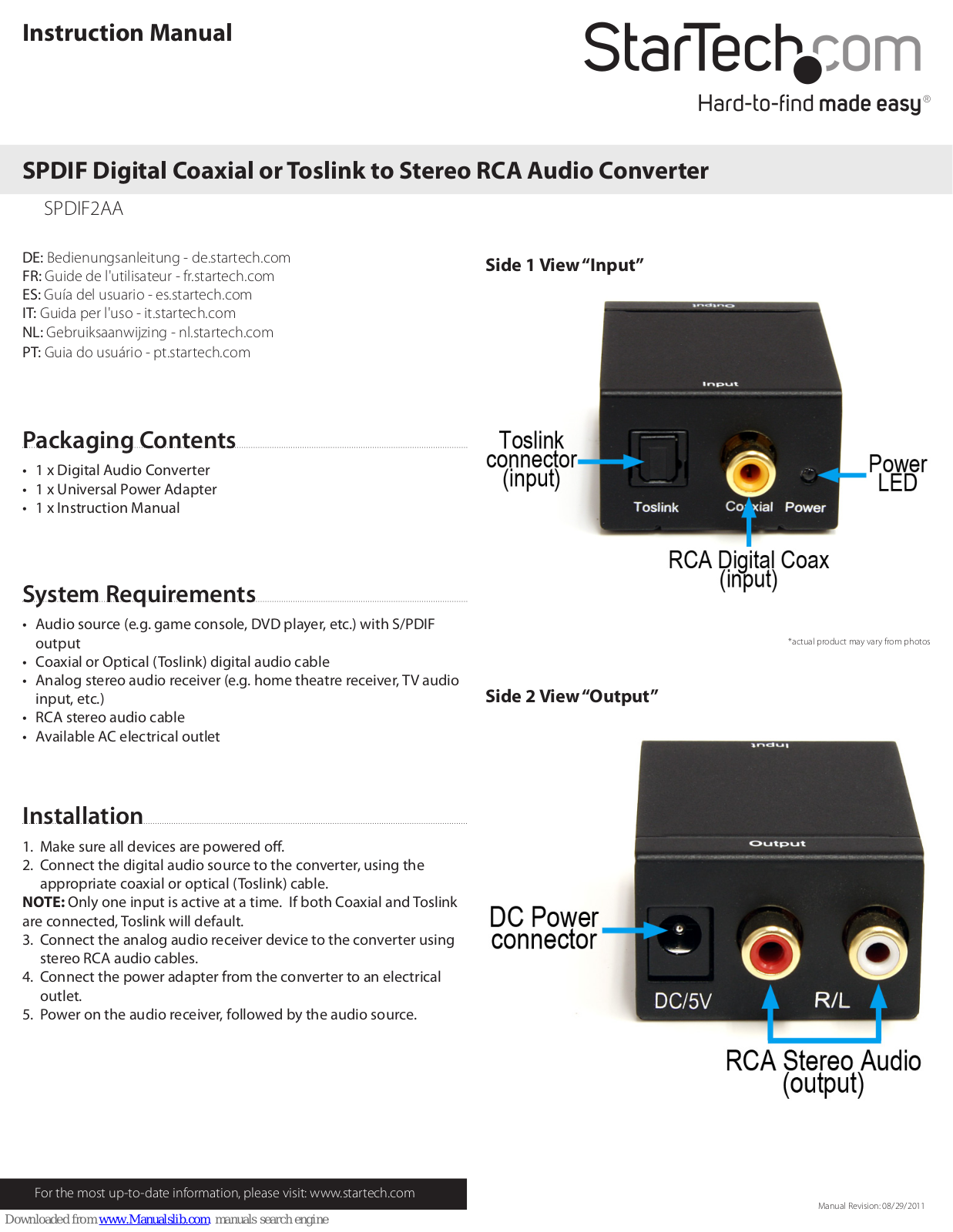 StarTech.com USB32VGAPRO, NOTECONS02X, USB562KEMH, PCI2S485LP, PCI2S485LP15 Instruction Manual