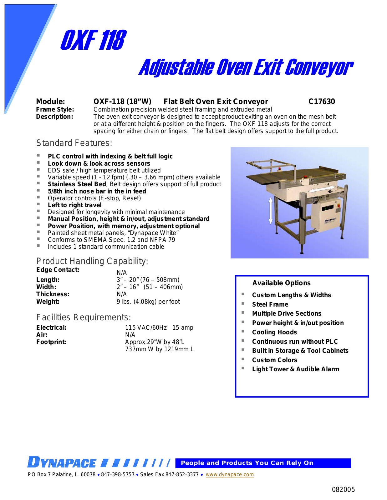 DYNAPACE Oven Exit Conveyor User Manual