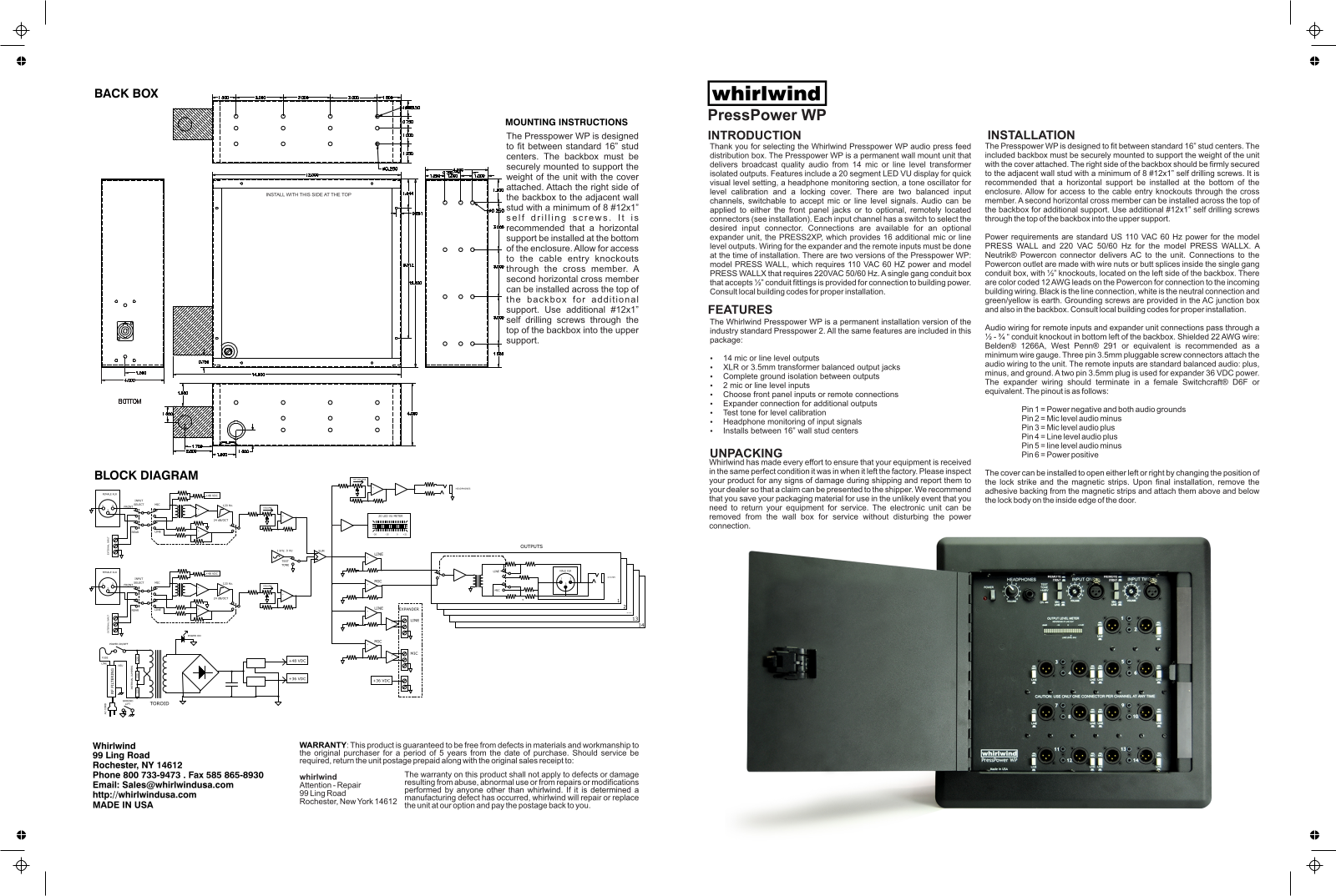 Whirlwind PRESSWALL Users Manual