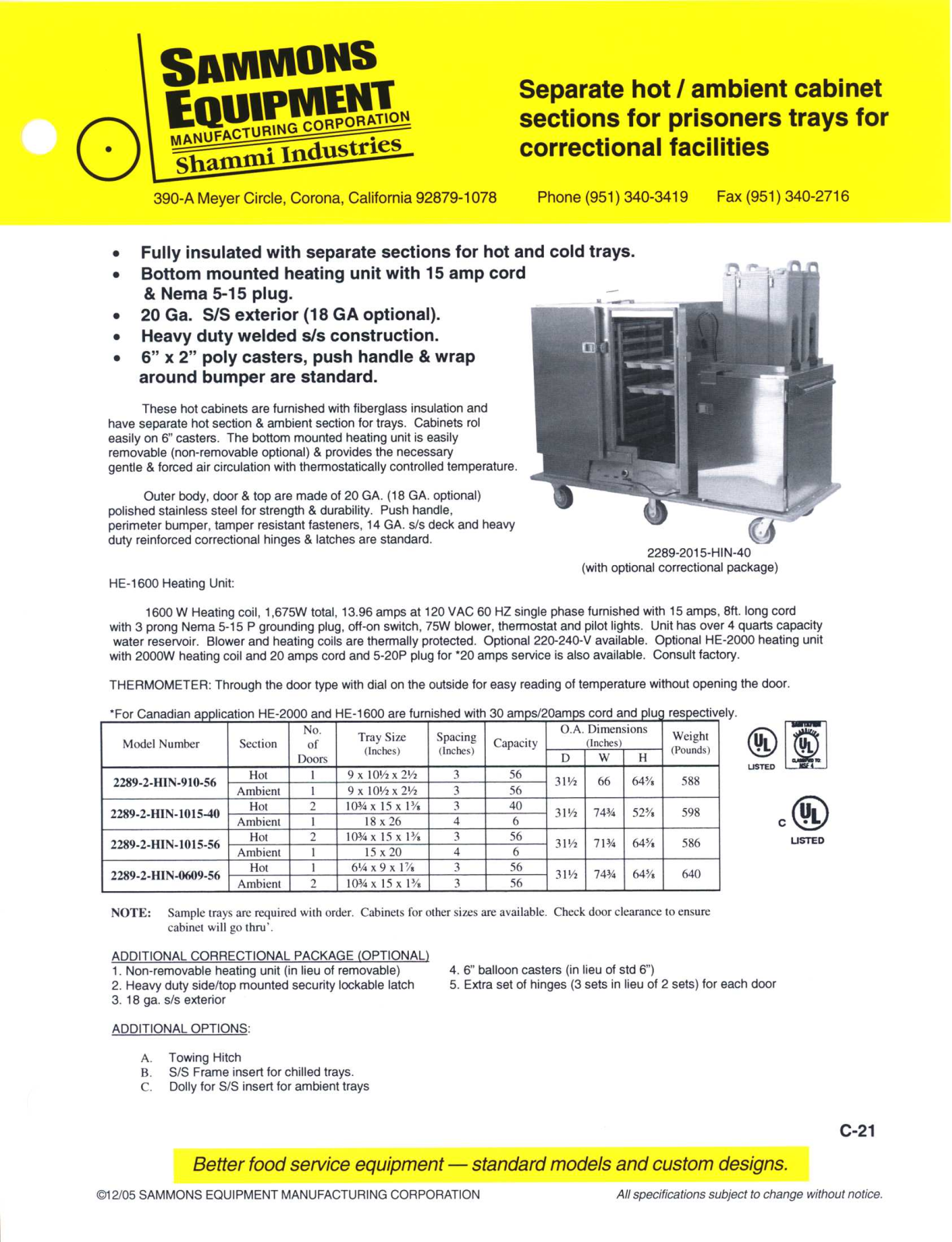 Sammons Equipment 2289-2-HIN-1015-40 User Manual