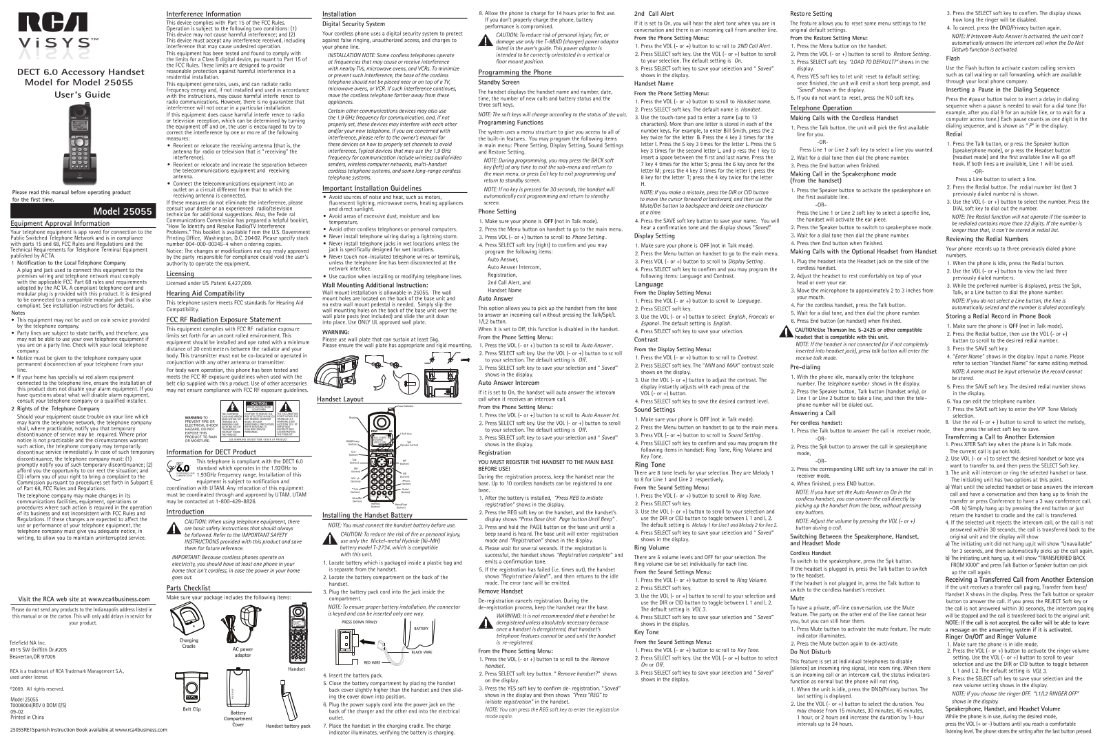 RCA 25055 User Manual