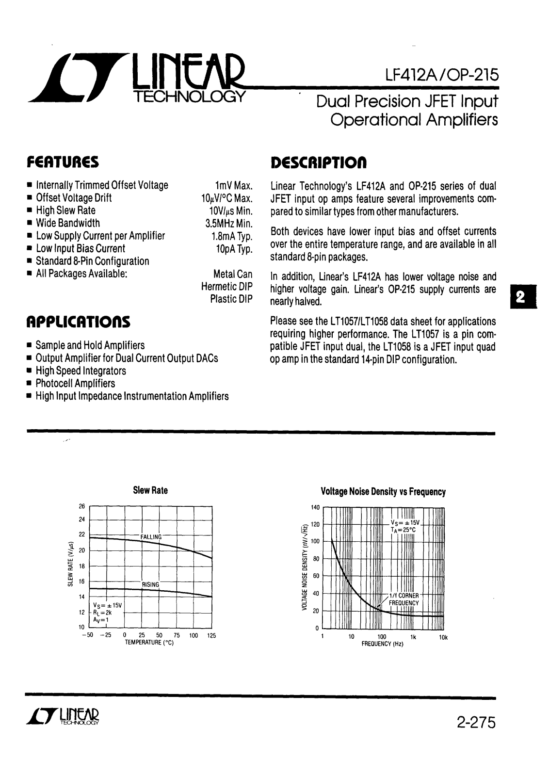 Linear Technology OP215, LF412A Datasheet