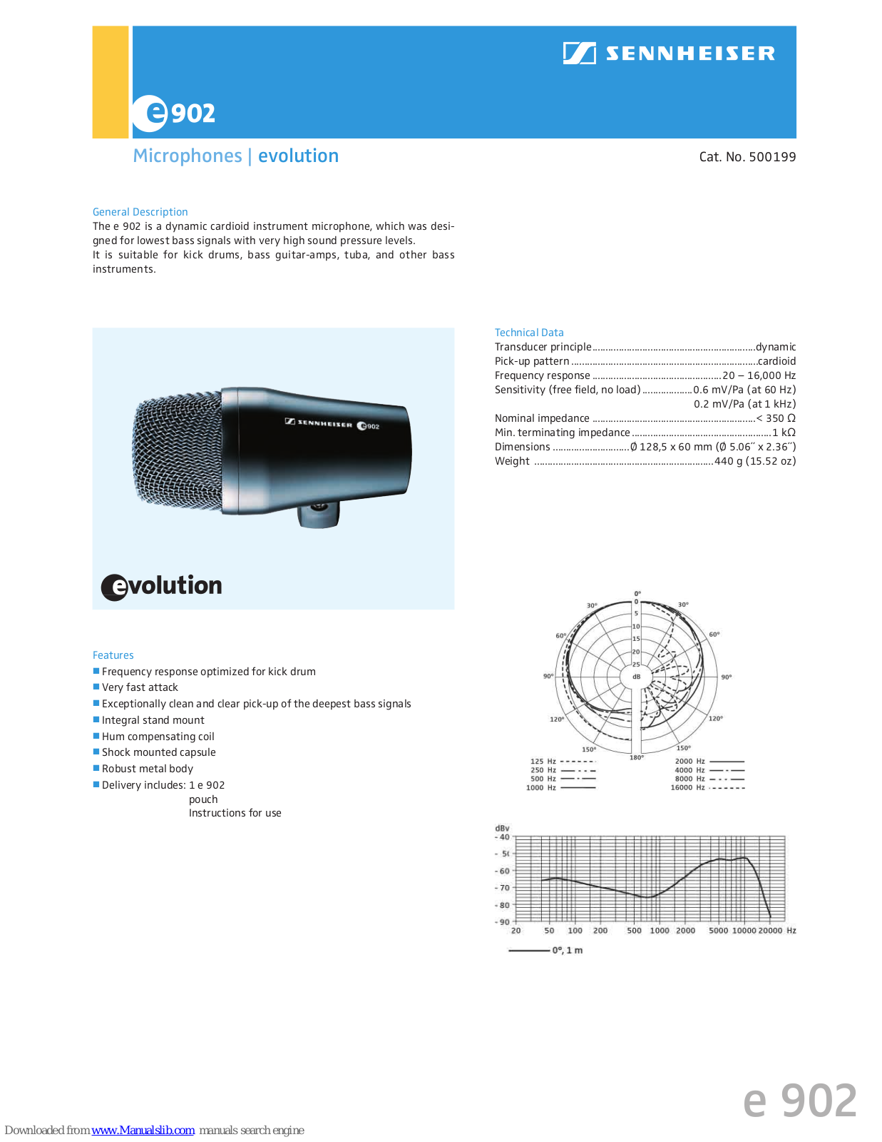 Sennheiser Evolution 500199, E 902, evolution 902 Specification Sheet - ManualMachine.com