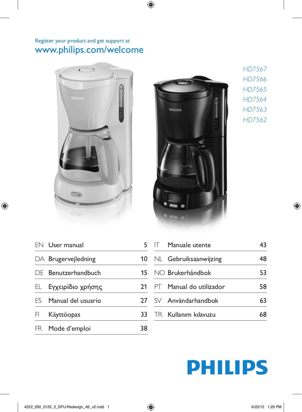 Philips Viva Cafetière User Manual