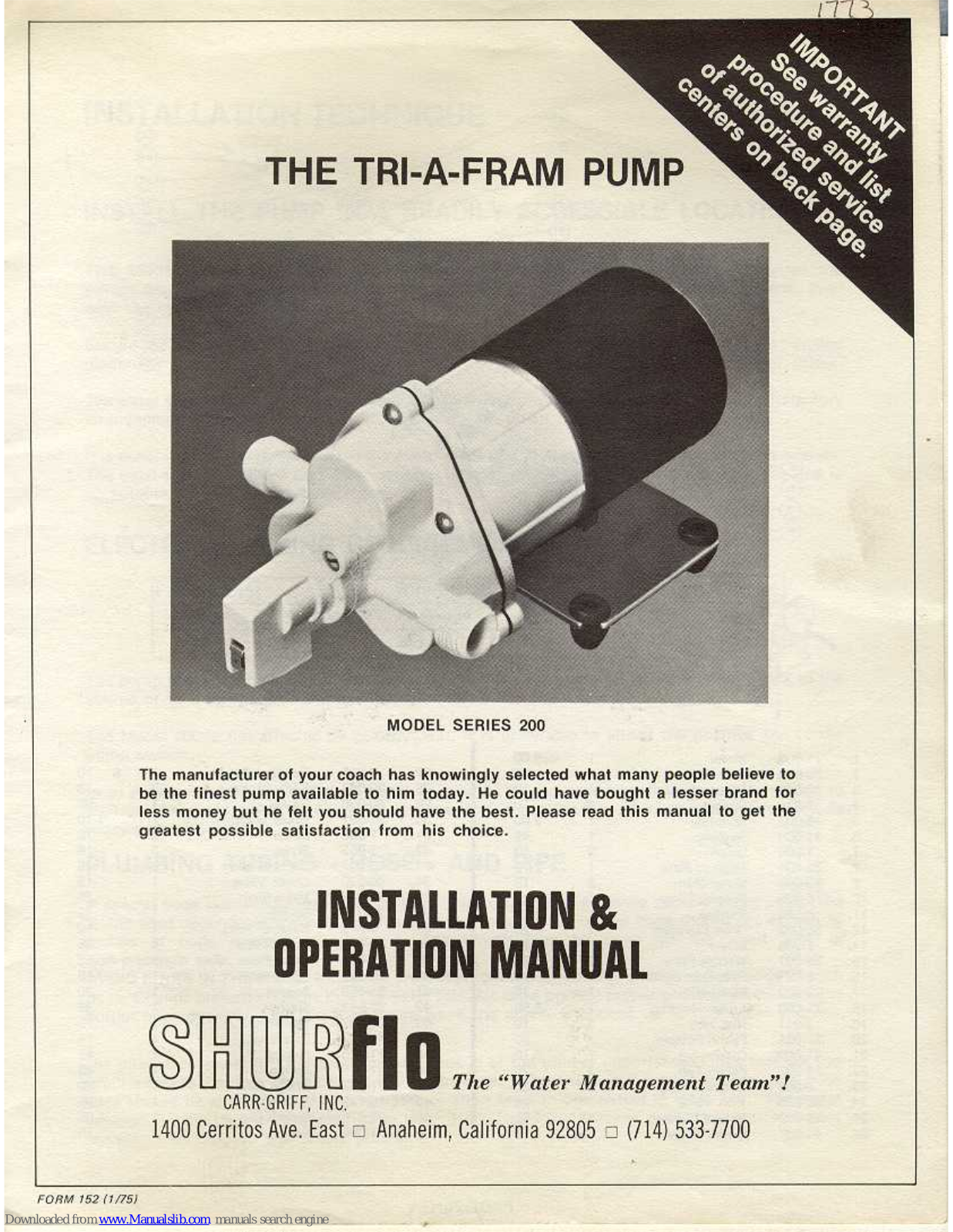 SHURflo 200 Series Installation & Operation Manual