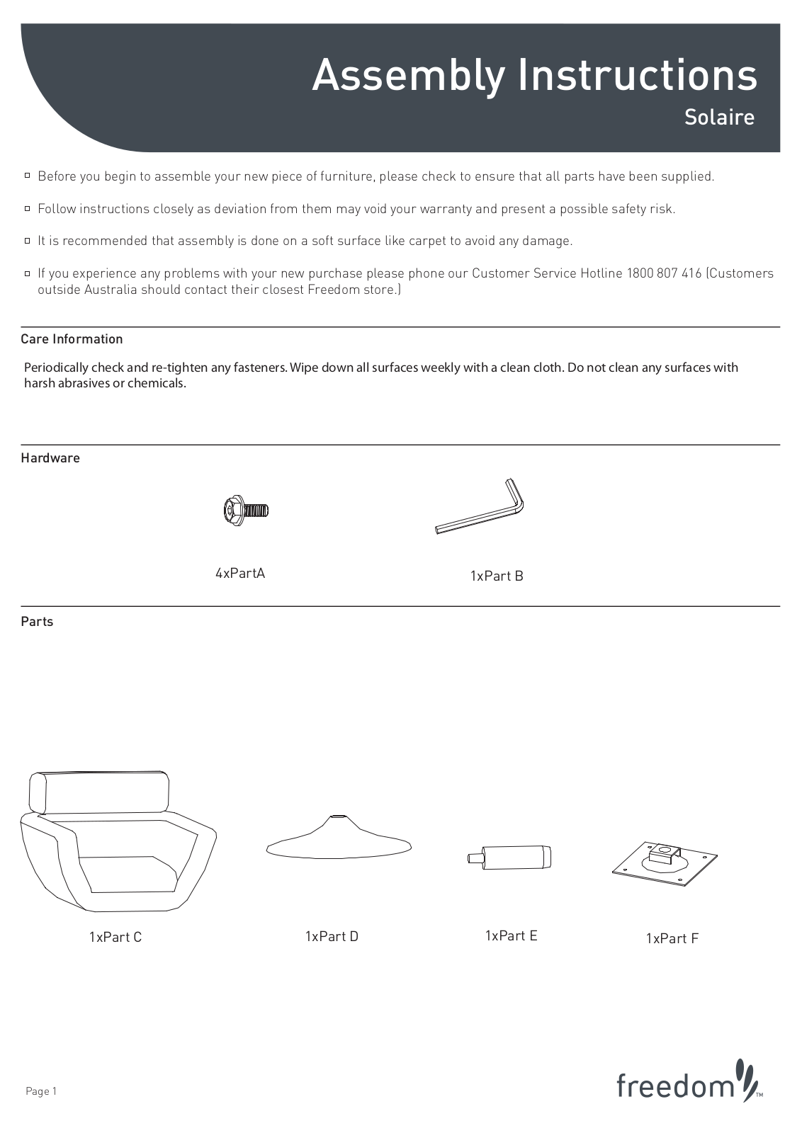 Freedom Solaire Chair Assembly Instruction