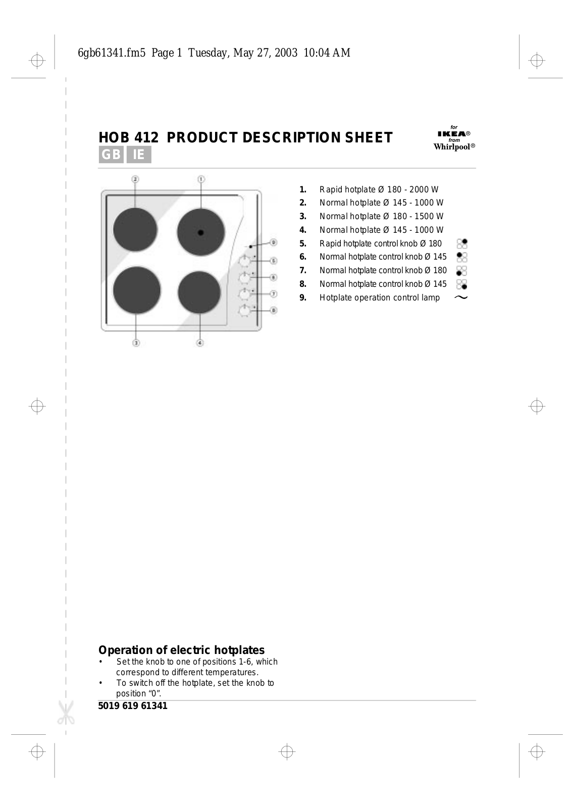 Whirlpool HOB 412/W, HOB 412/S INSTRUCTION FOR USE