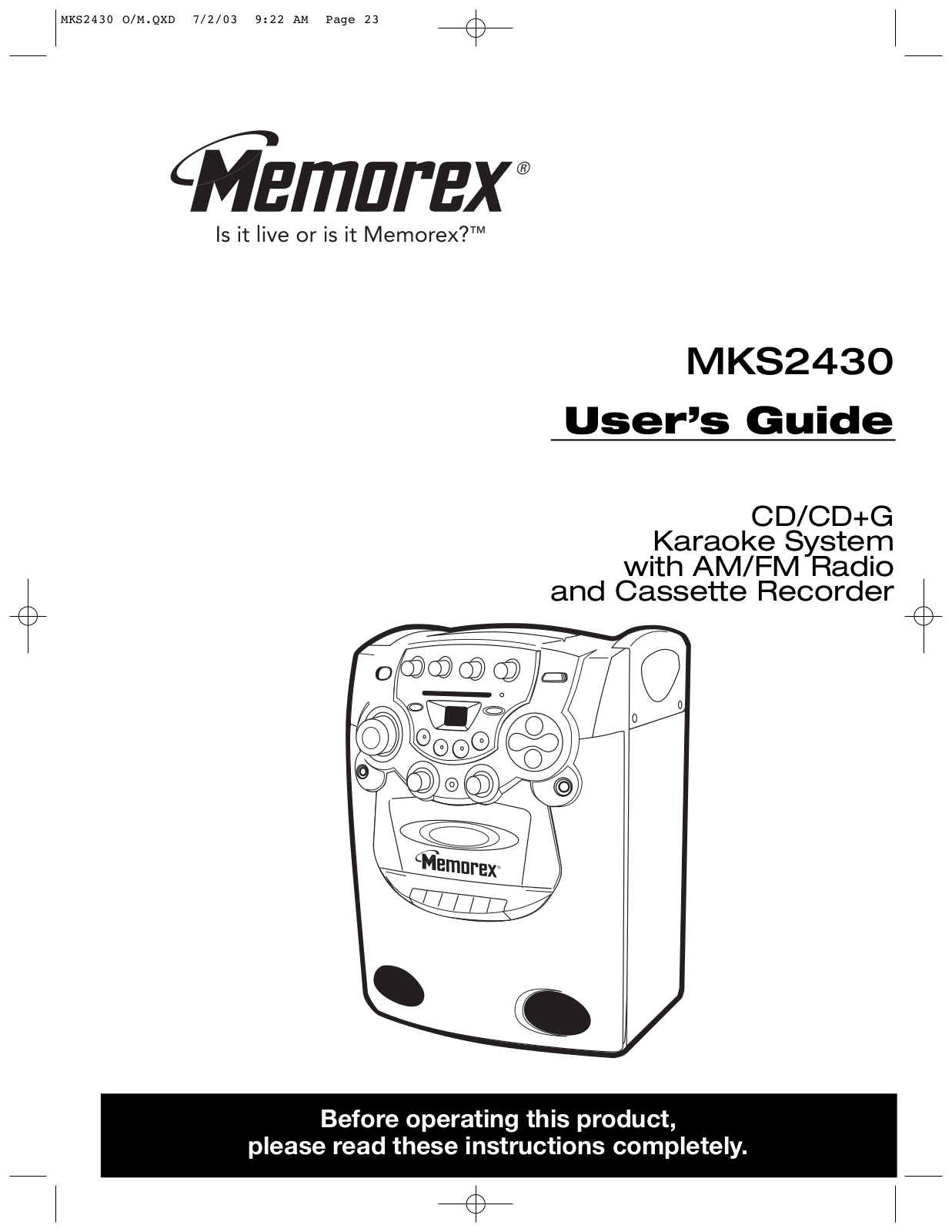 Memorex MKS2430 User Manual