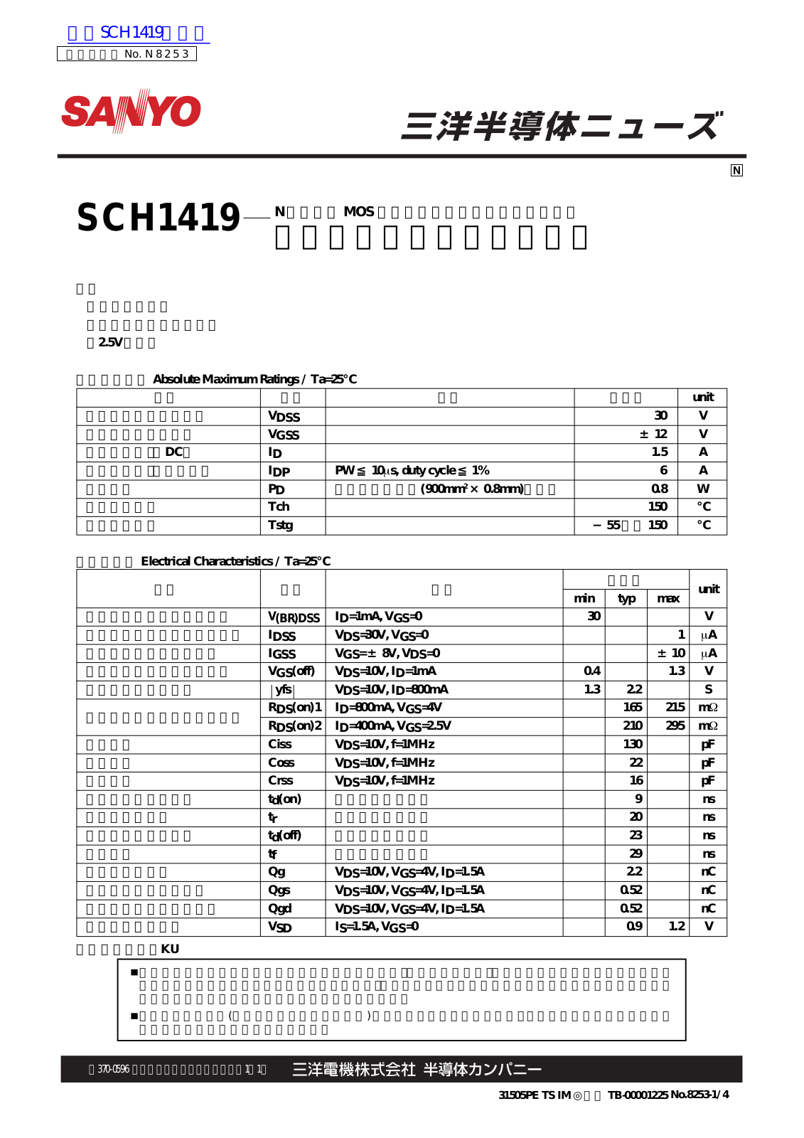 SANYO SCH1419 Technical data