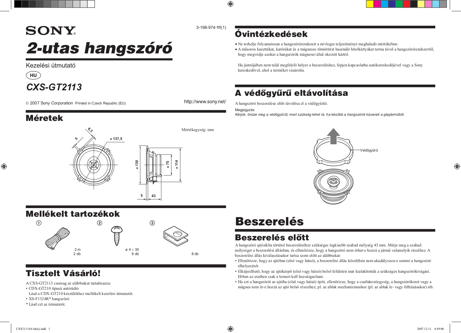 Sony CXS-GT2113 User Manual