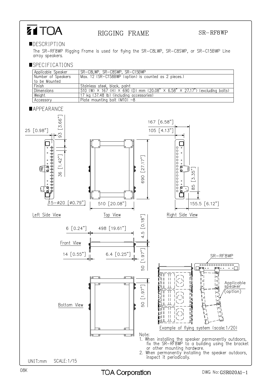 TOA SR-RF8WP User Manual