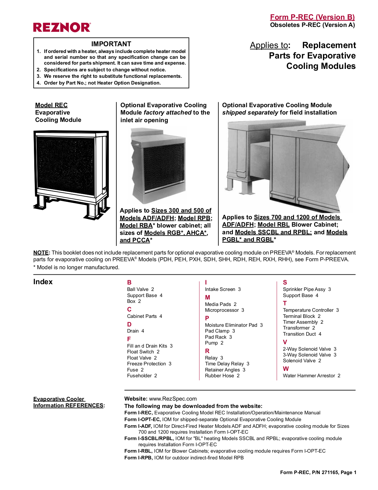 Reznor REC User Manual