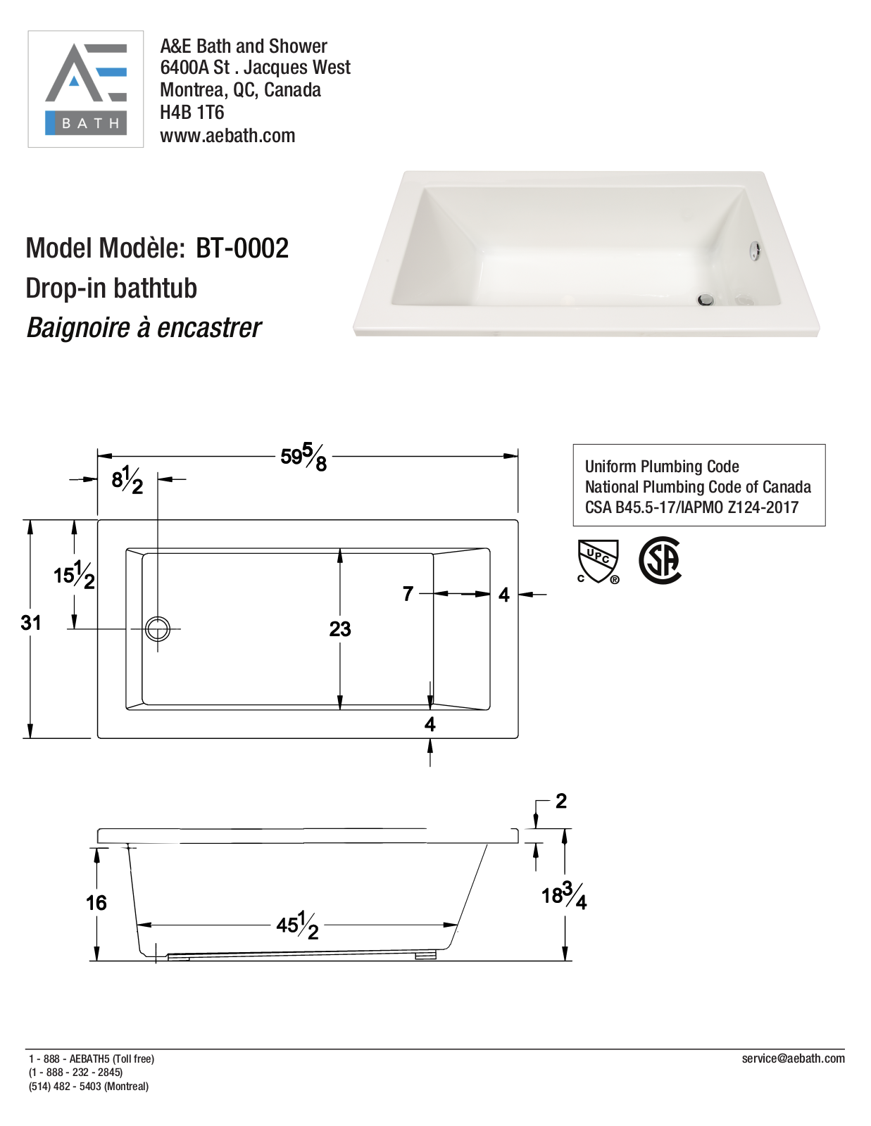 A and E BT0002 Specifications