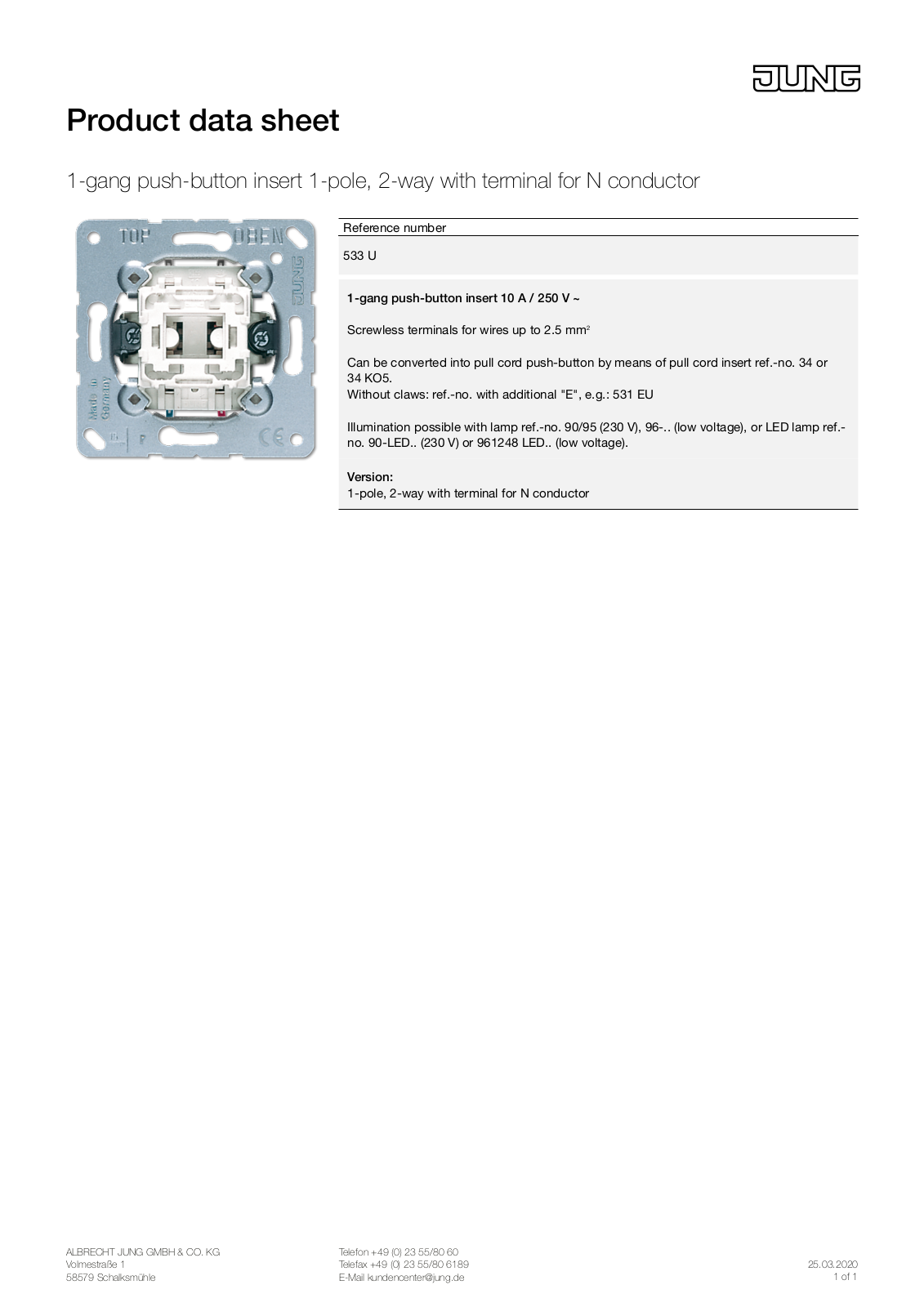 Jung 533 U User Manual