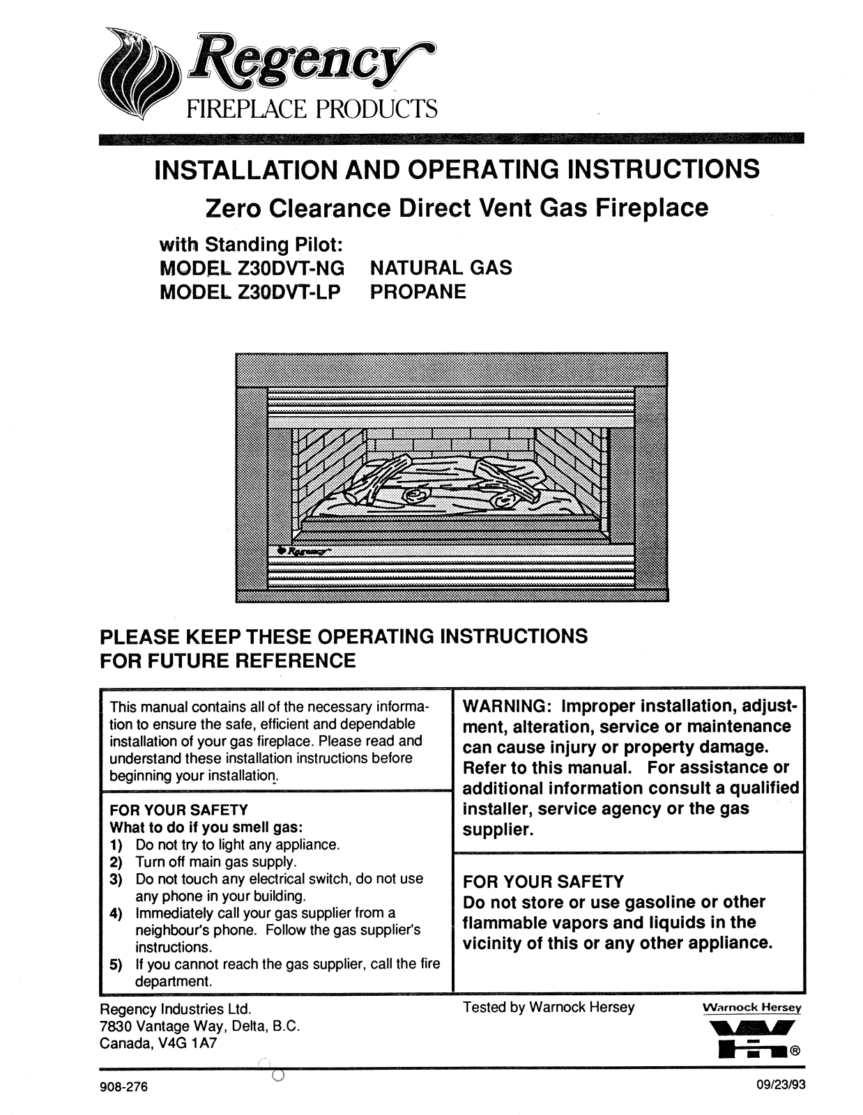 Regency Z30DVT-NG, Z30DVT-LP User Manual