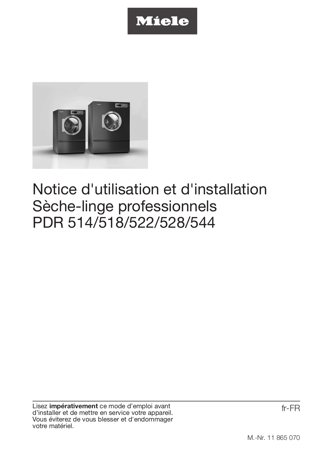 Miele PDR 514, PDR 518, PDR 522, PDR 528, PDR 544 User manual