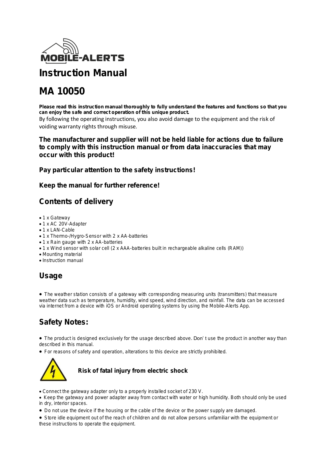 Techno Line MA 10050 User guide