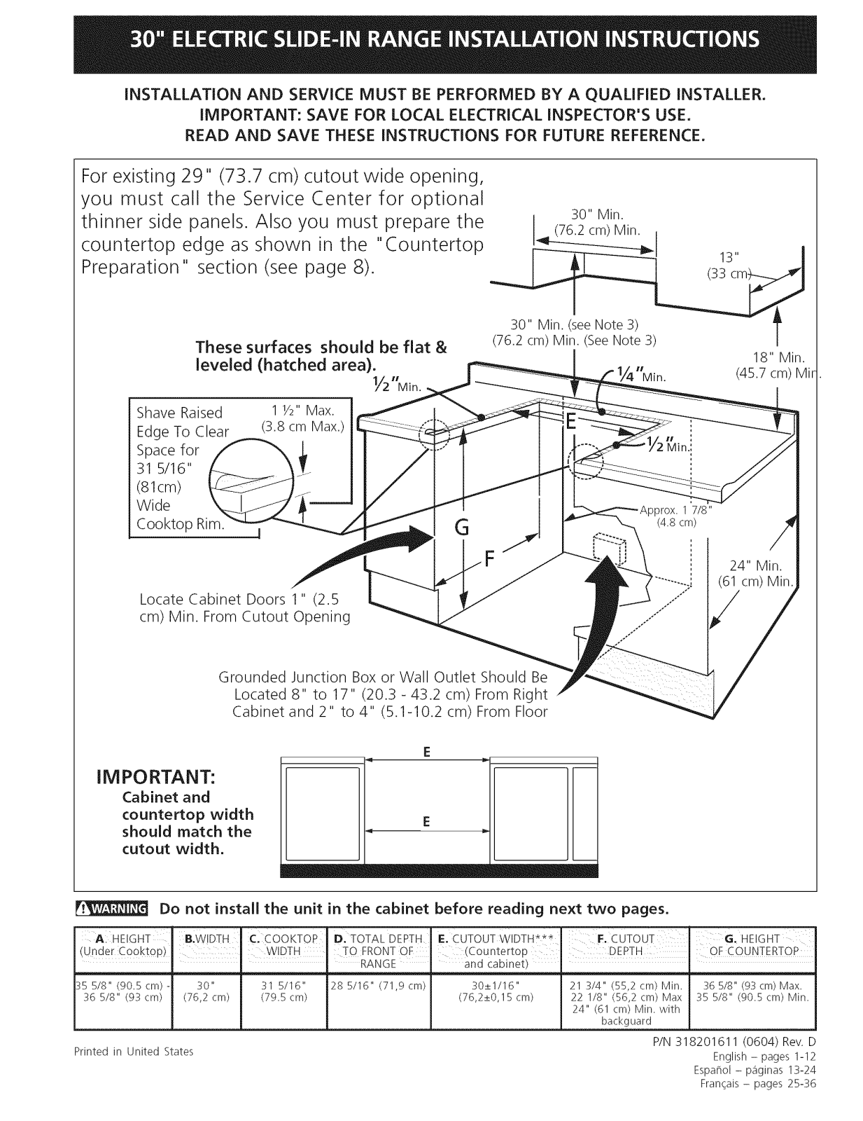 Frigidaire BFES368EC1, BFES368EC2, BFES368EC3, BFES368EC4, BFES368EC5 Installation Guide - ManualMachine.com