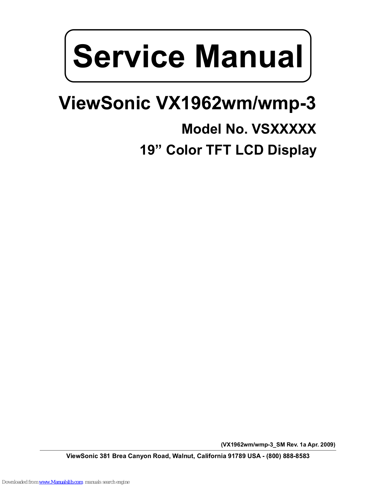 ViewSonic VX1962wm, VX1962wmp-3 Service Manual