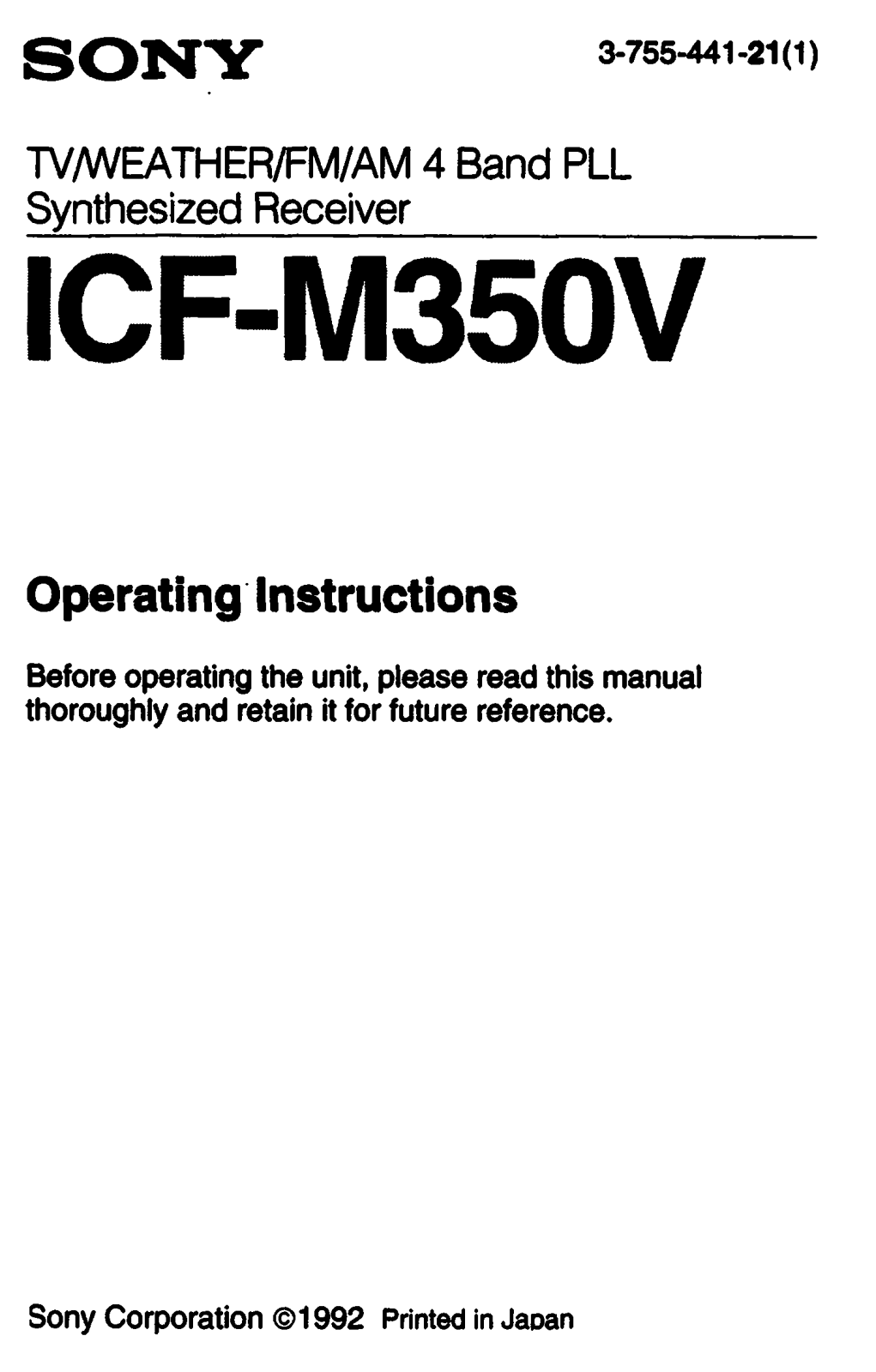 Sony ICF-M350V Operating Instructions