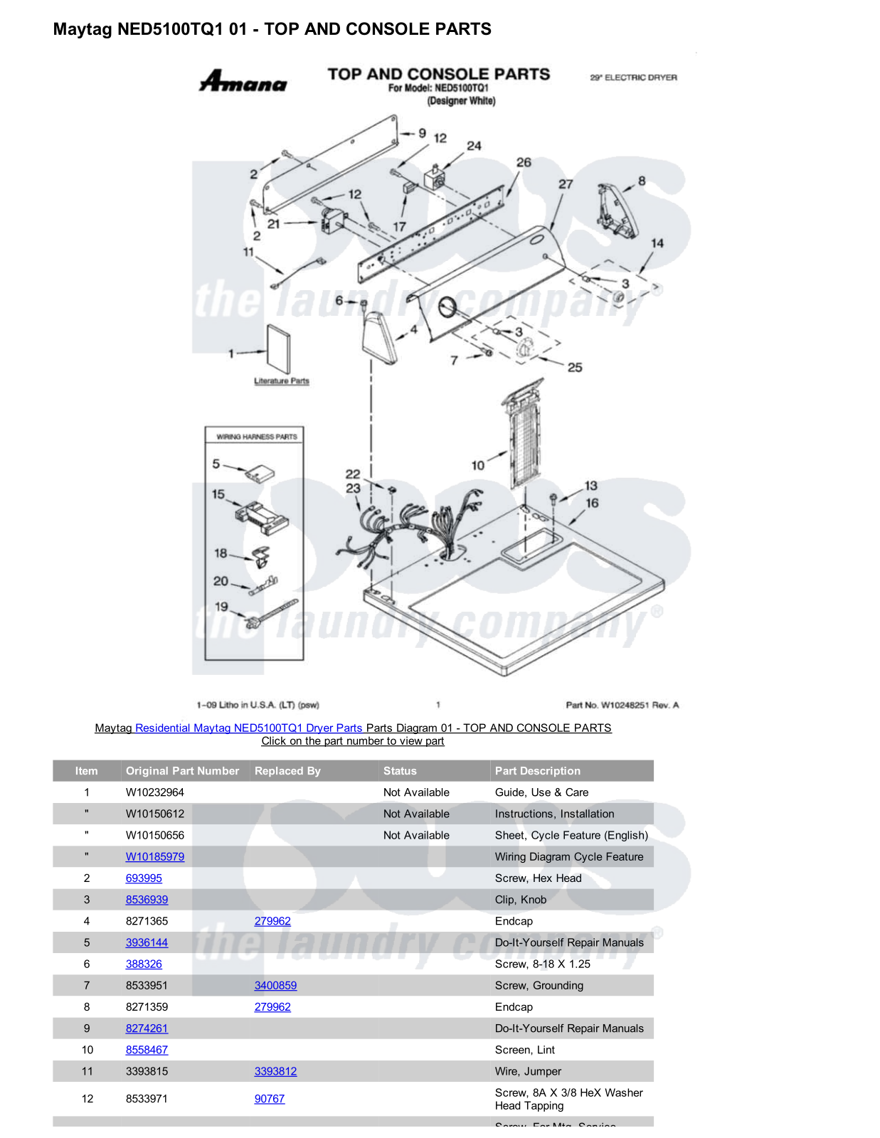 Maytag NED5100TQ1 Parts Diagram