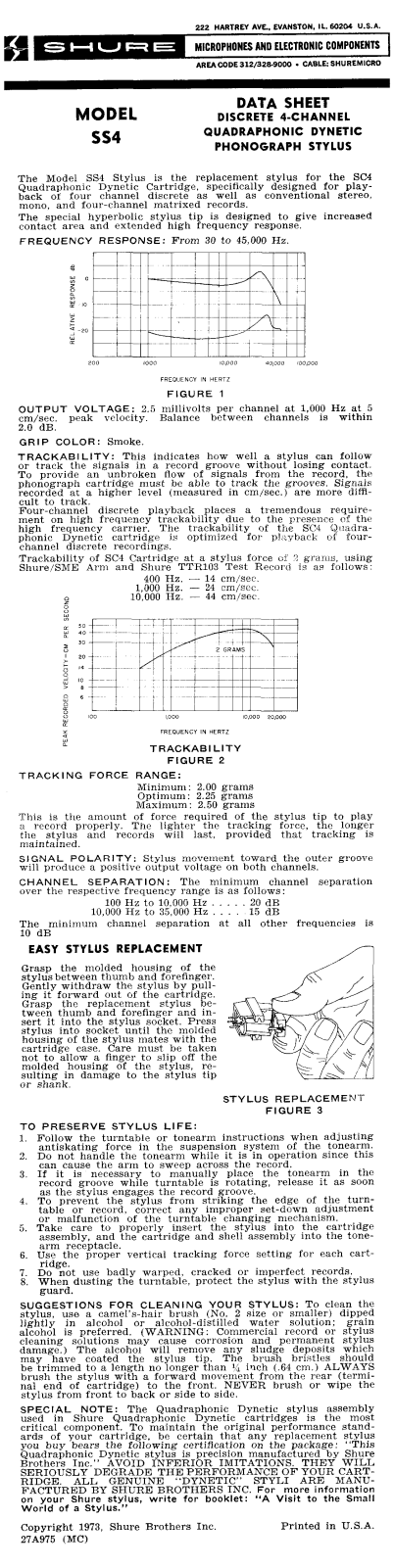Shure Phonograph SS4 User Guide - ManualMachine.com