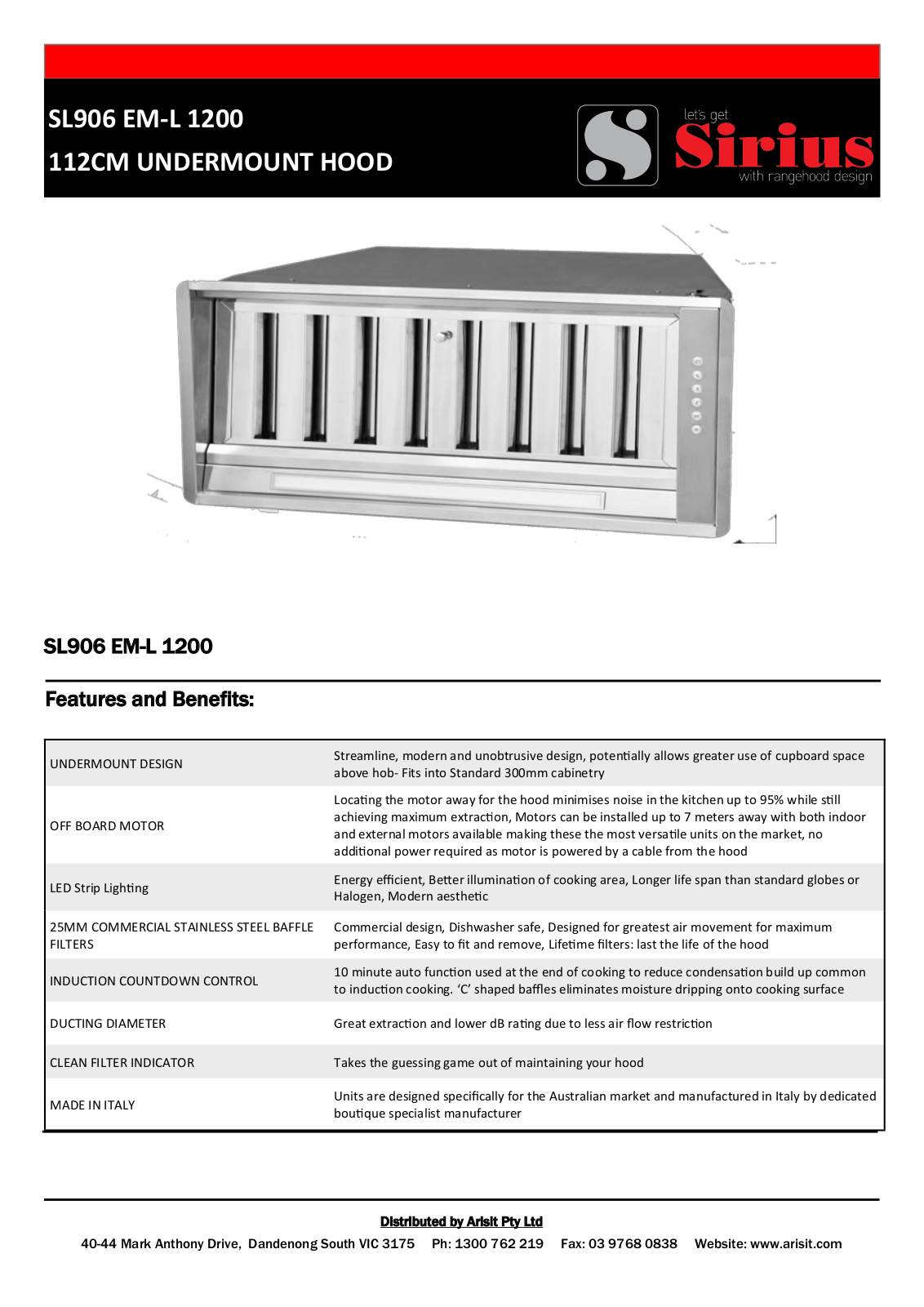 Sirius SL906EML1200SEM5XS31, SL906EML1200SEM2XS31 Specifications Sheet