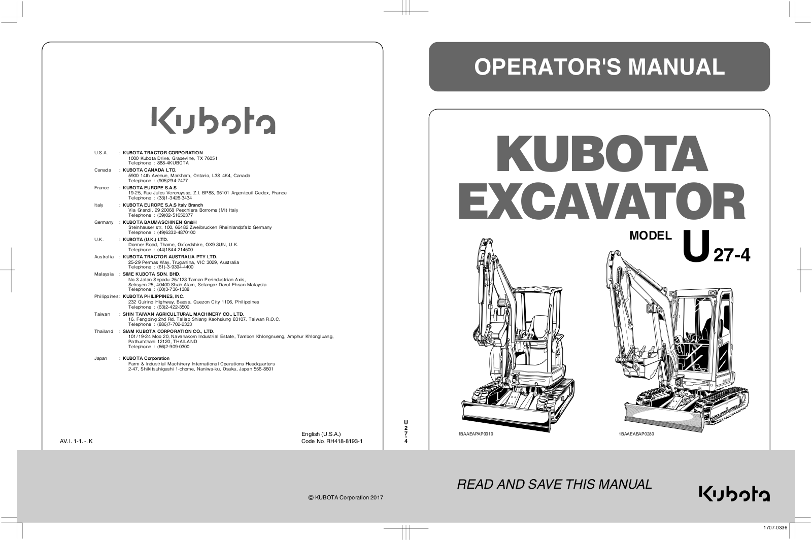 Kubota u27-4 Service Manual