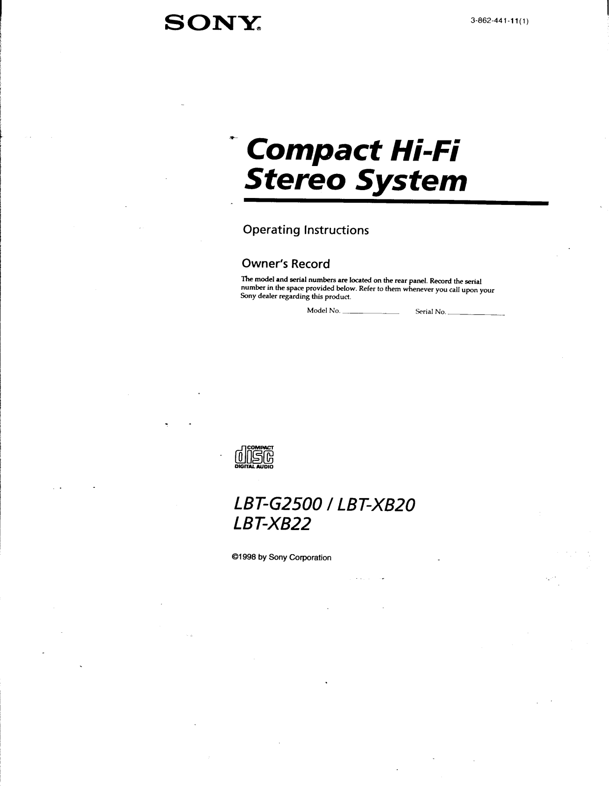 Sony LBT-XB22, LBT-XB20 Operating Instructions