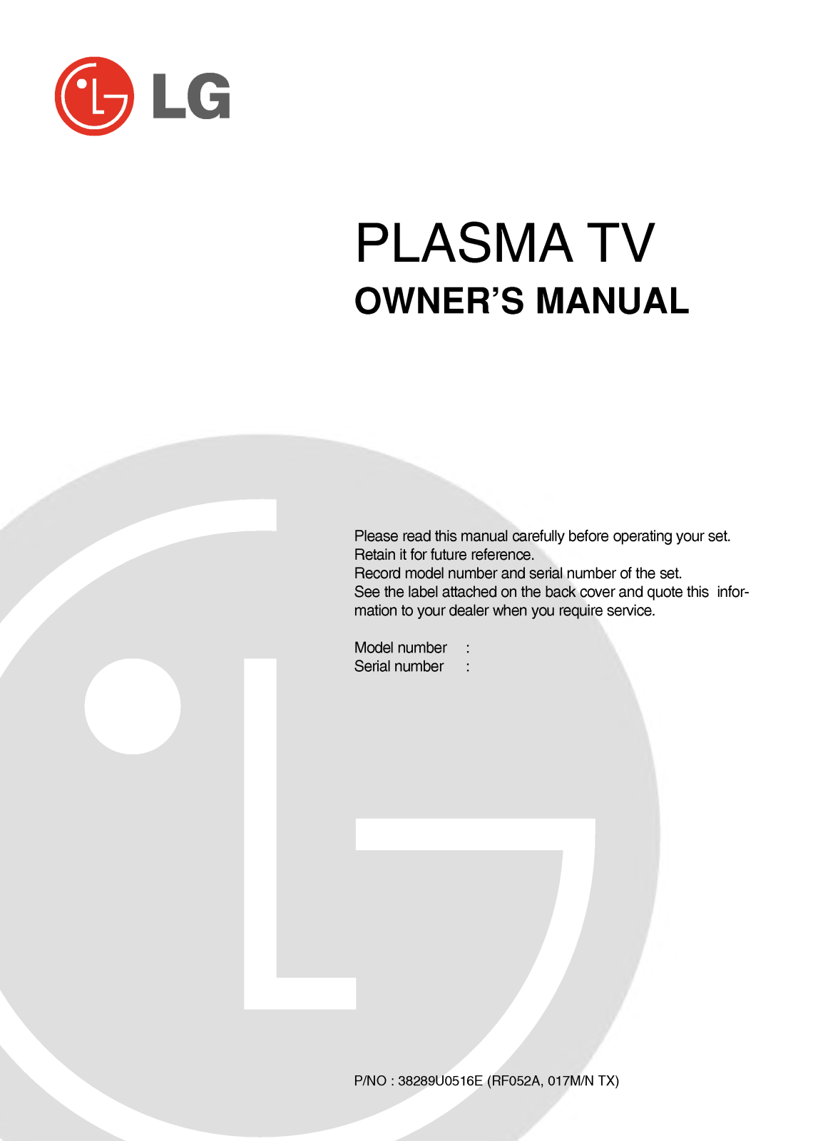 LG 50PM1MA-ZA User Manual