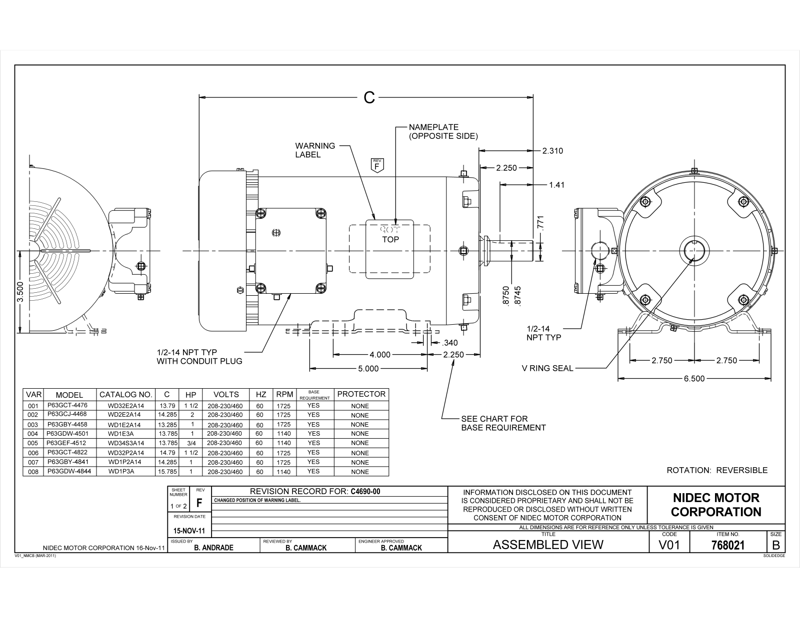 US Motors WD32E2A14, WD2E2A14, WD1E2A14, WD1E3A, WD34S3A14 Dimensional Sheet