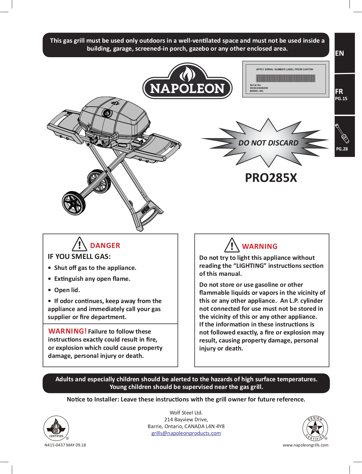 Napoleon PRO285X User Manual