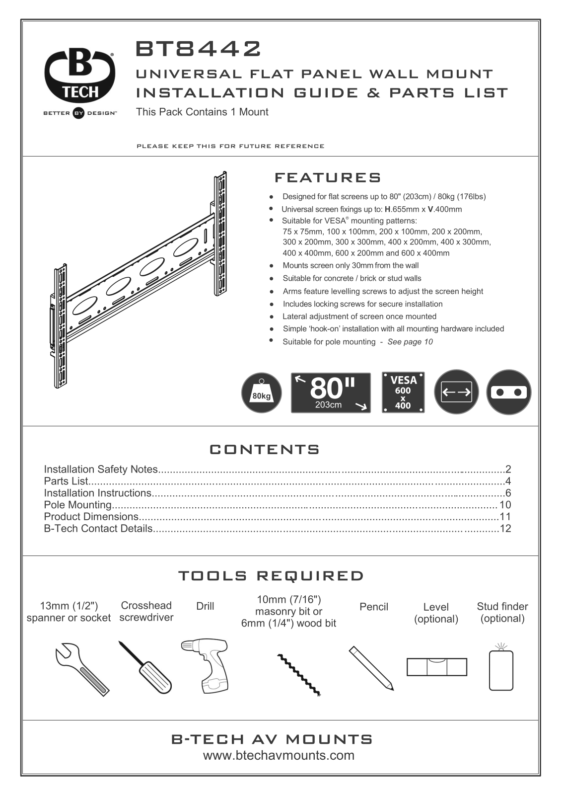 B-Tech BT8442 operation manual