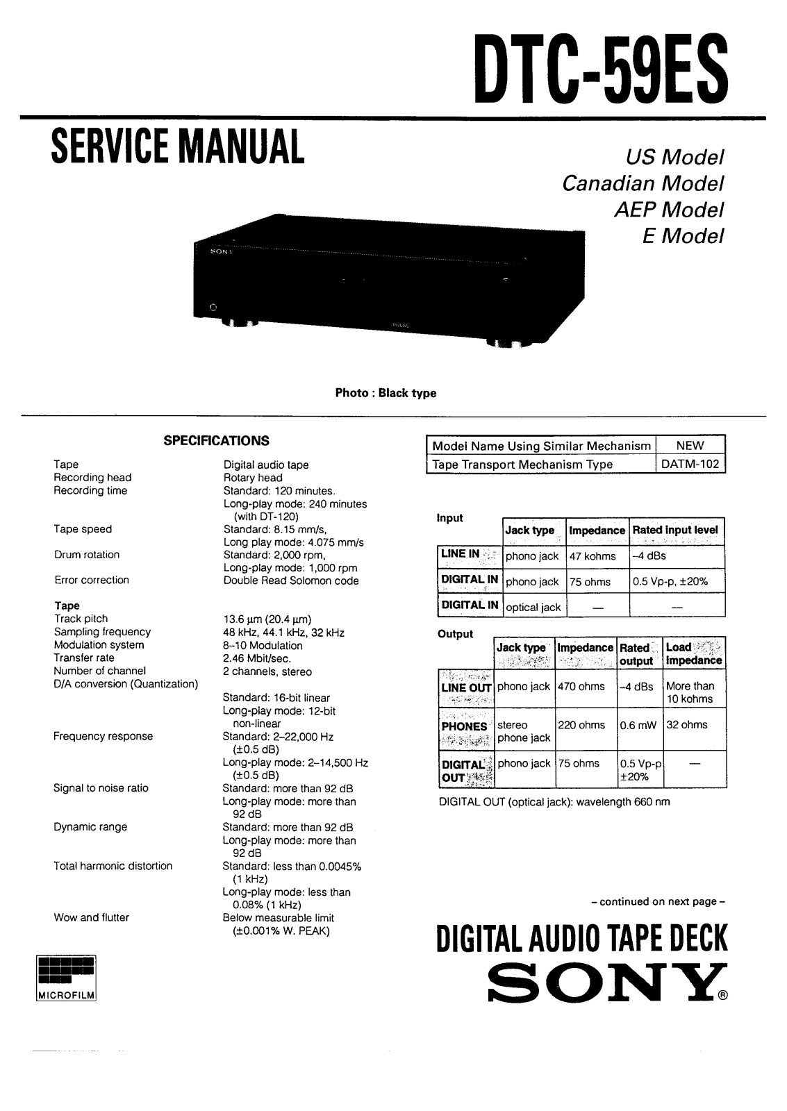 Sony DTC-59-ES Service manual