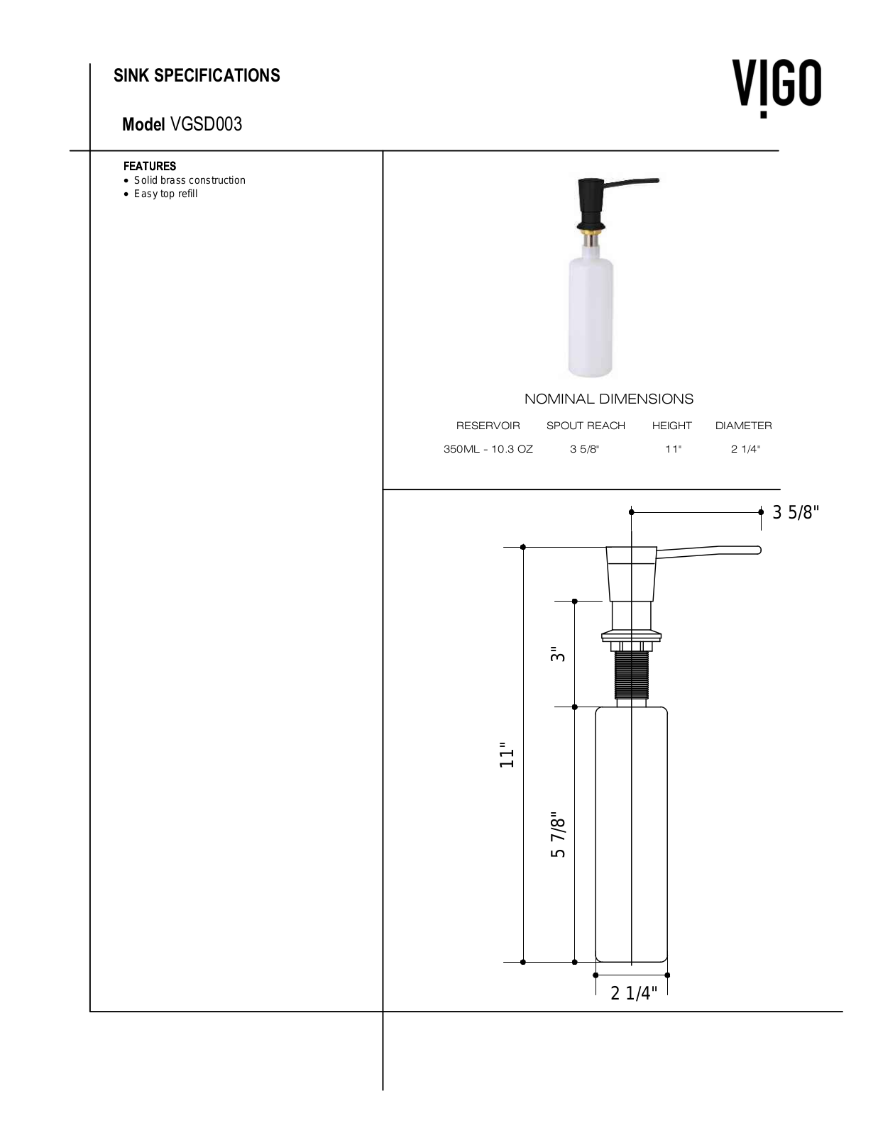 VIGO VGU3624 Specifications - ManualMachine.com