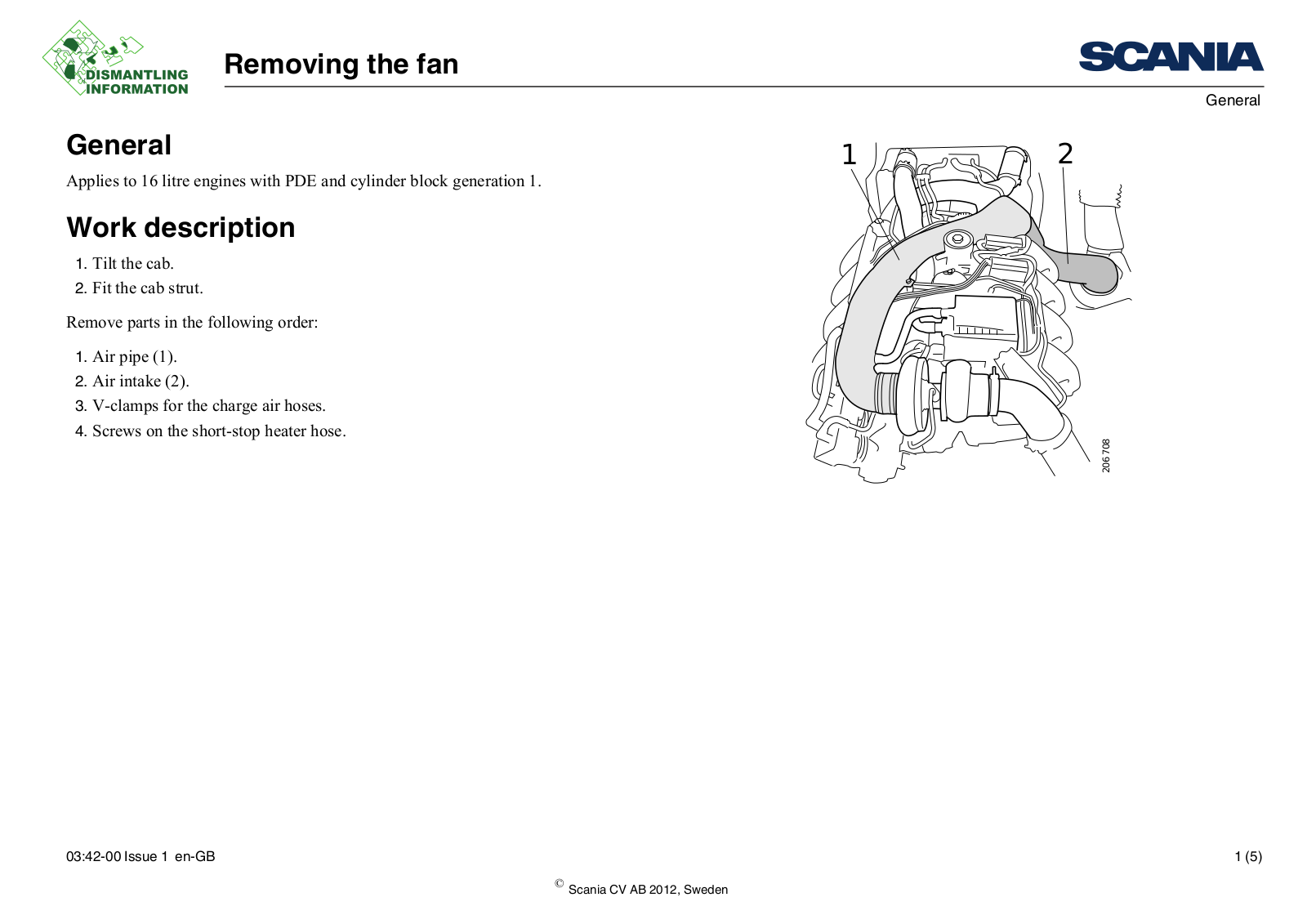 Scania Removing the fan Service Manual