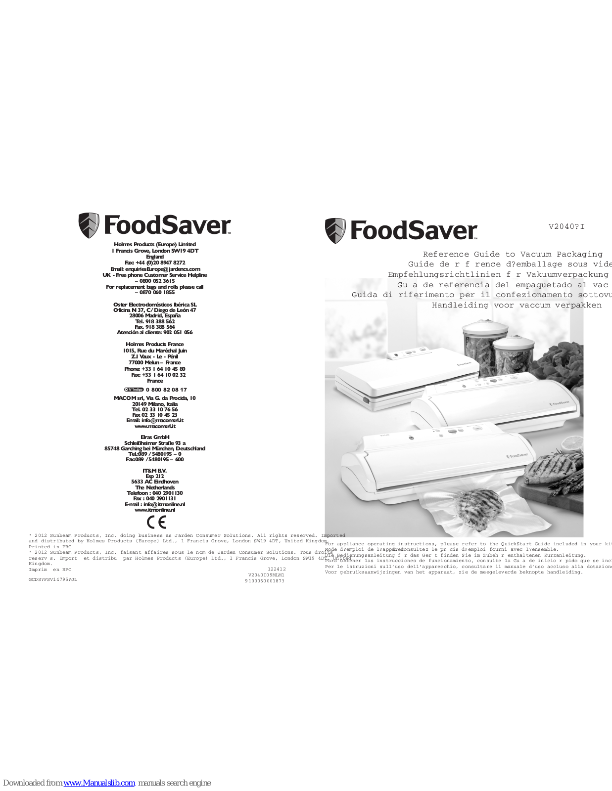 FoodSaver V2040 series Reference Manual