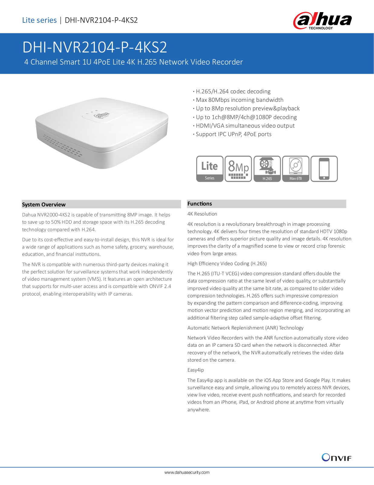 Dahua DHI-NVR2104-P-4KS2 User Manual