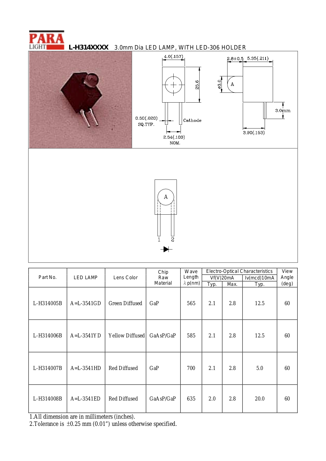 PARA L-H314008B, L-H314007B, L-H314006B, L-H314005B Datasheet