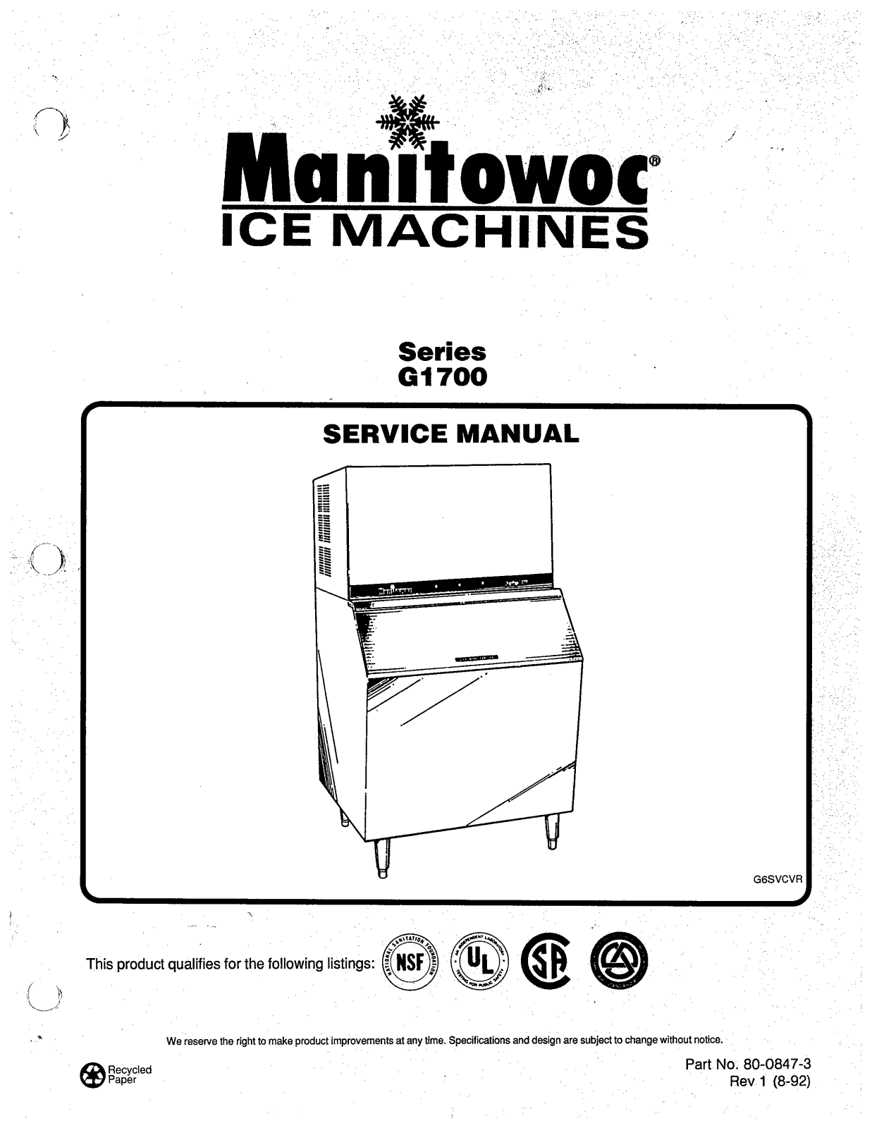 Manitowoc Ice GR1790N Service Manual