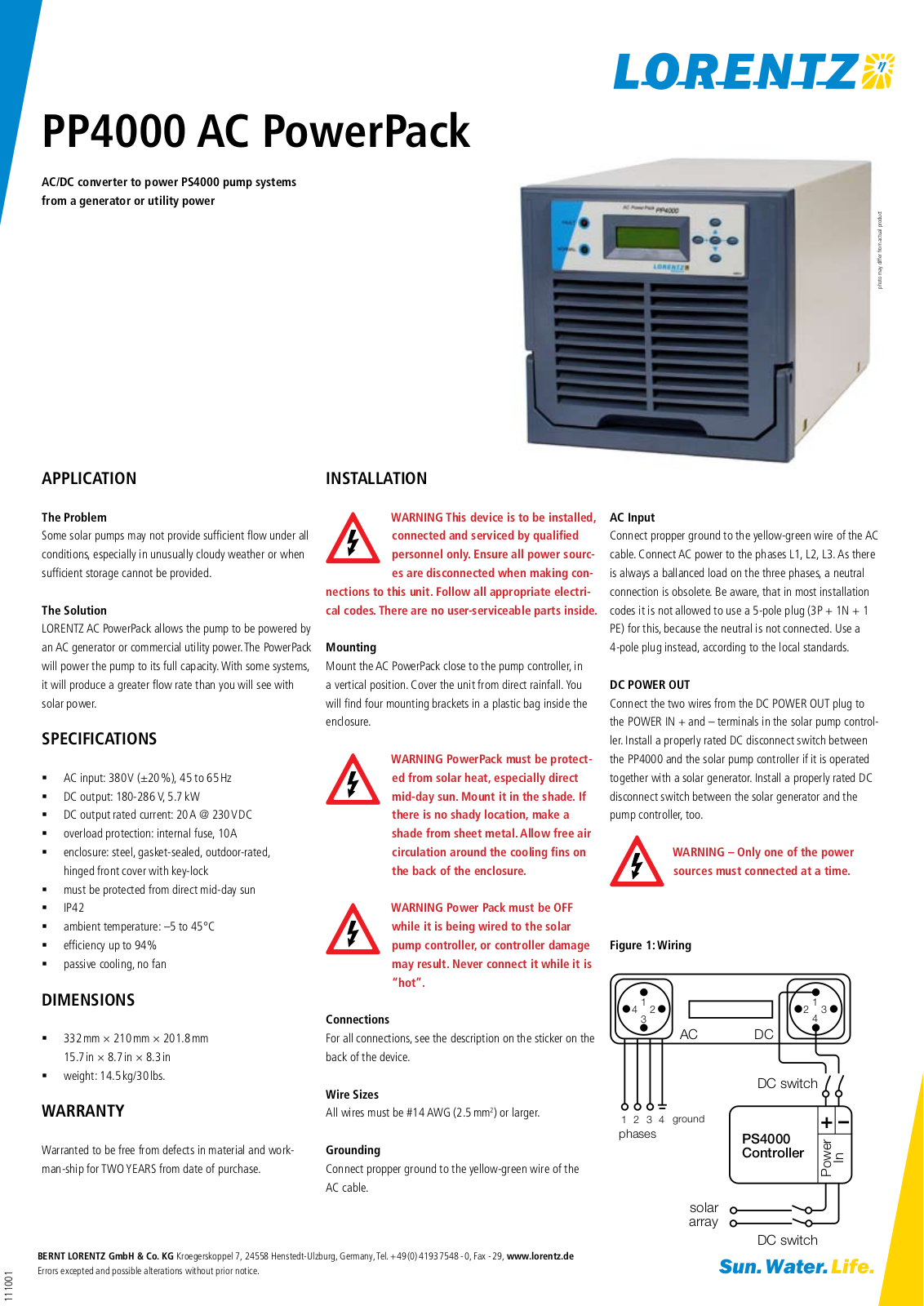 Lorentz PP4000 AC PowerPack Quick Start Manual - ManualMachine.com
