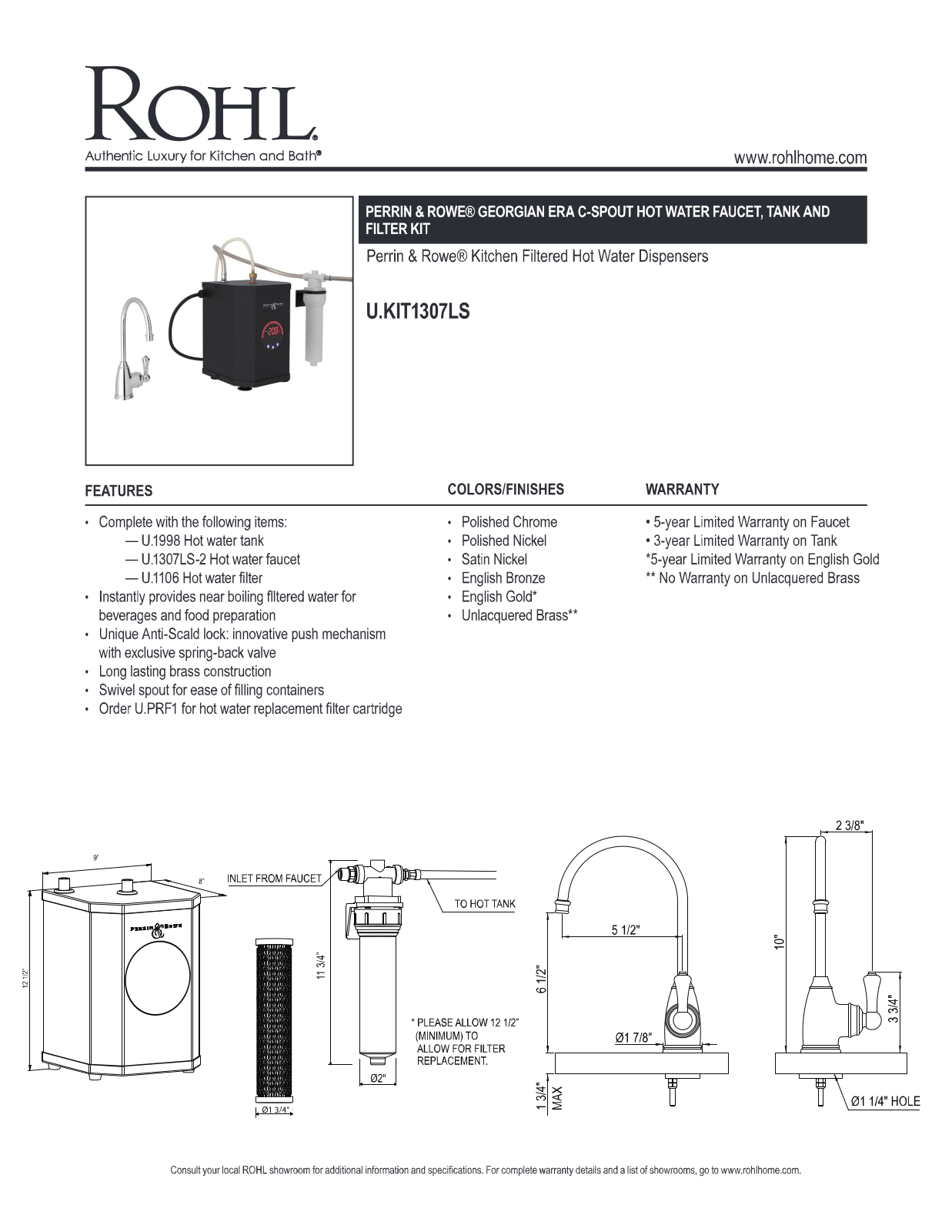 Rohl UKIT1307LSSEG2 Specifications