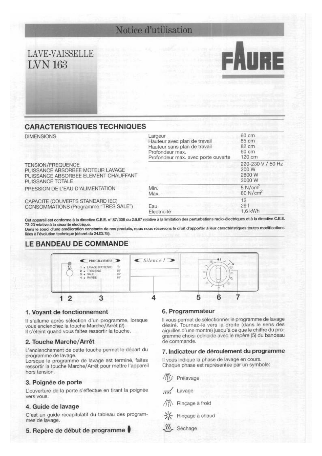 Faure LVN163W User Manual