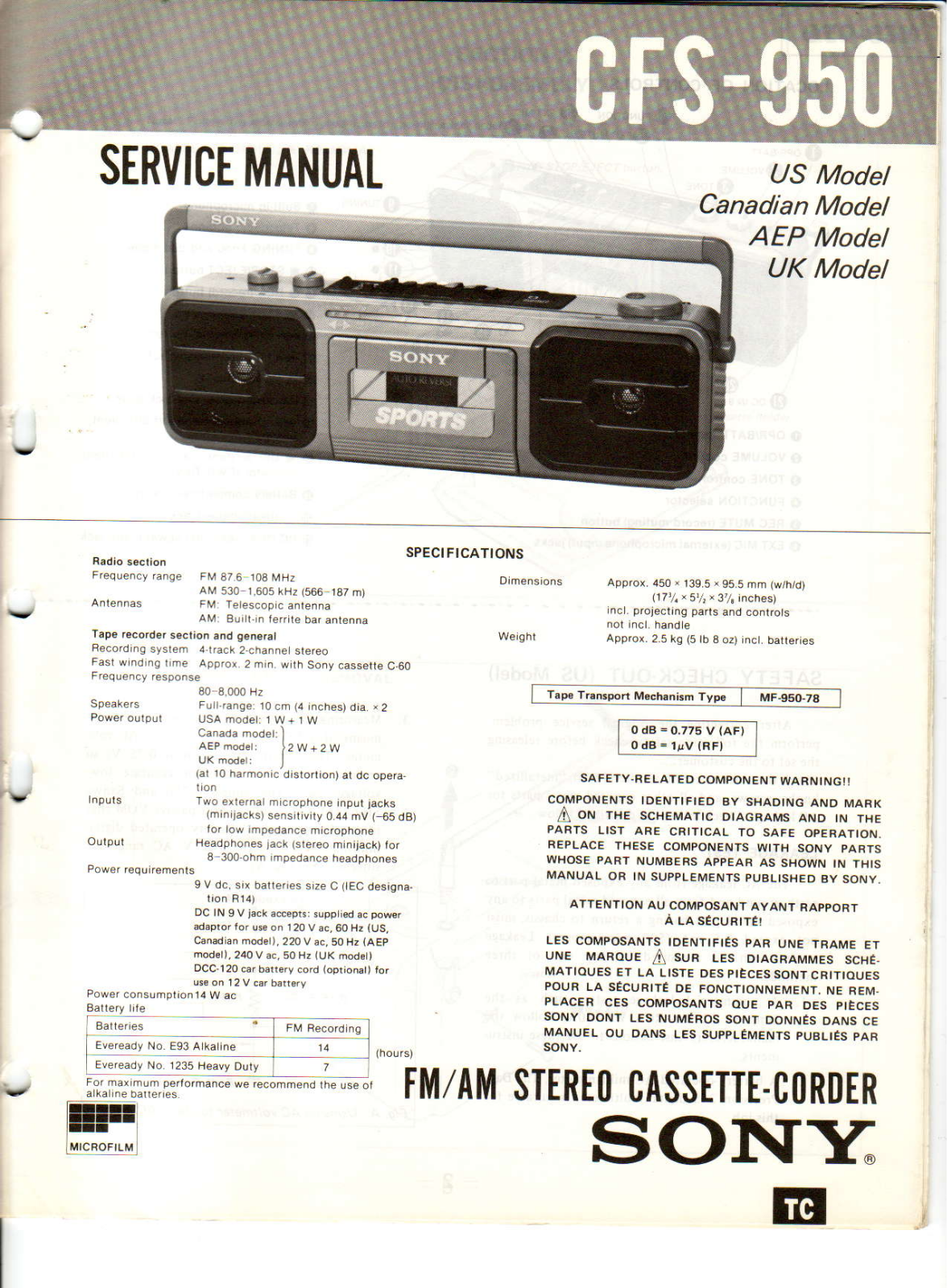 Sony CFS-950 Service Manual