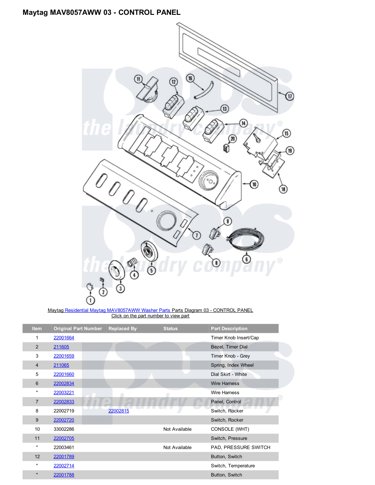 Maytag MAV8057AWW Parts Diagram