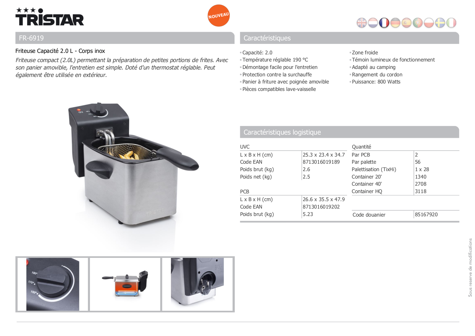 Tristar FR­-6919 product sheet