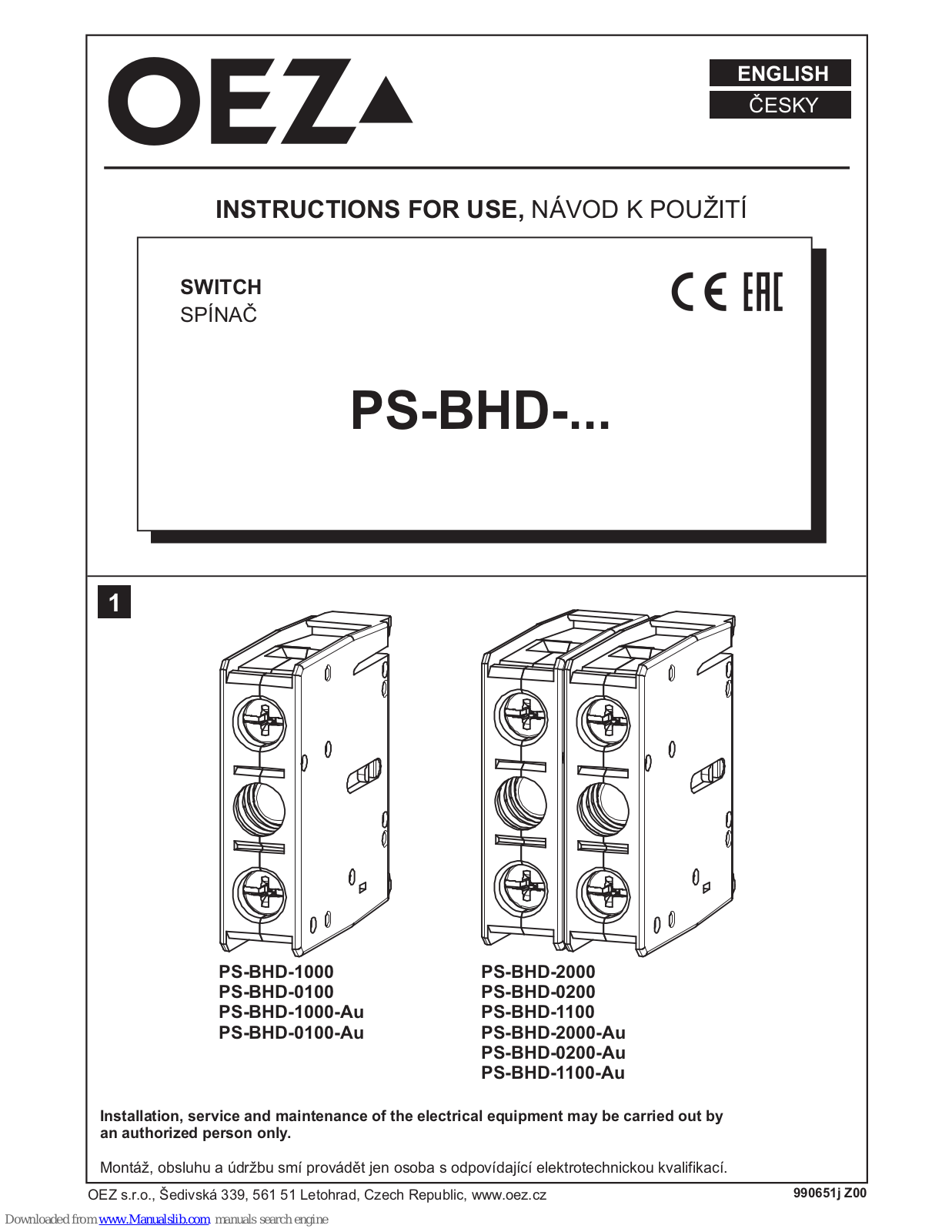 OEZ PS-BHD-1000, PS-BHD-0100, PS-BHD-1000-Au, PS-BHD-0100-Au, PS-BHD-2000 Instructions For Use Manual