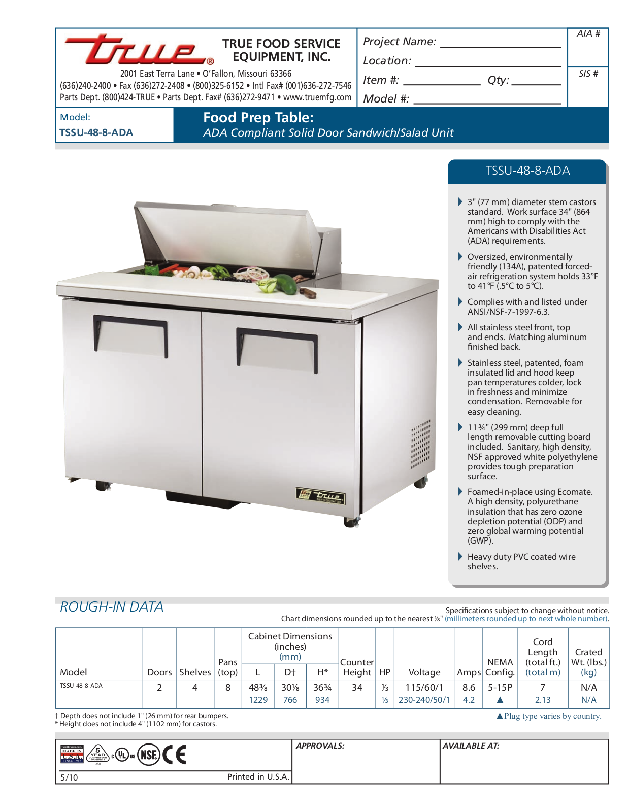 True TSSU-48-8-ADA User Manual