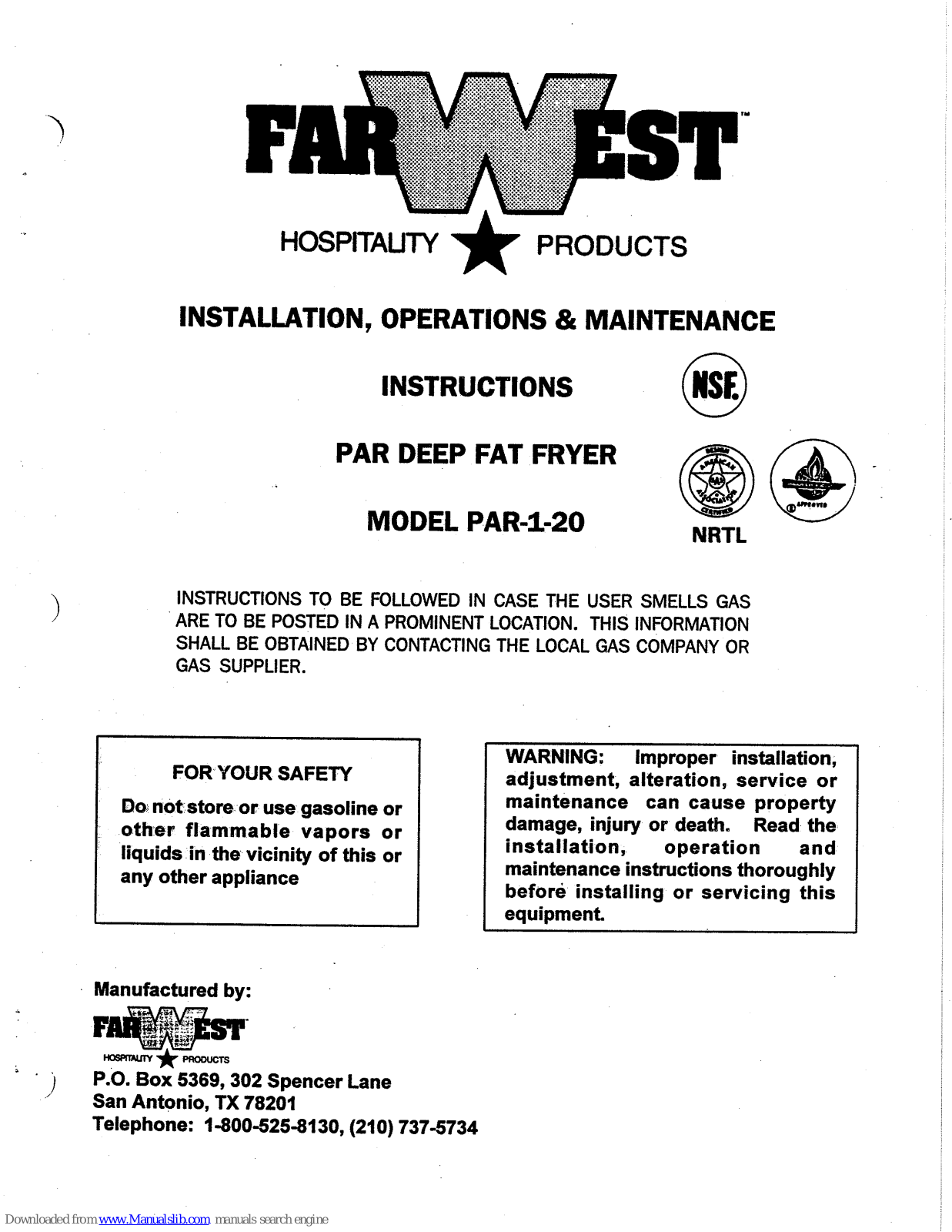 Far West PAR-1-20 Installation, Operation & Maintenance Instructions Manual - ManualMachine.com